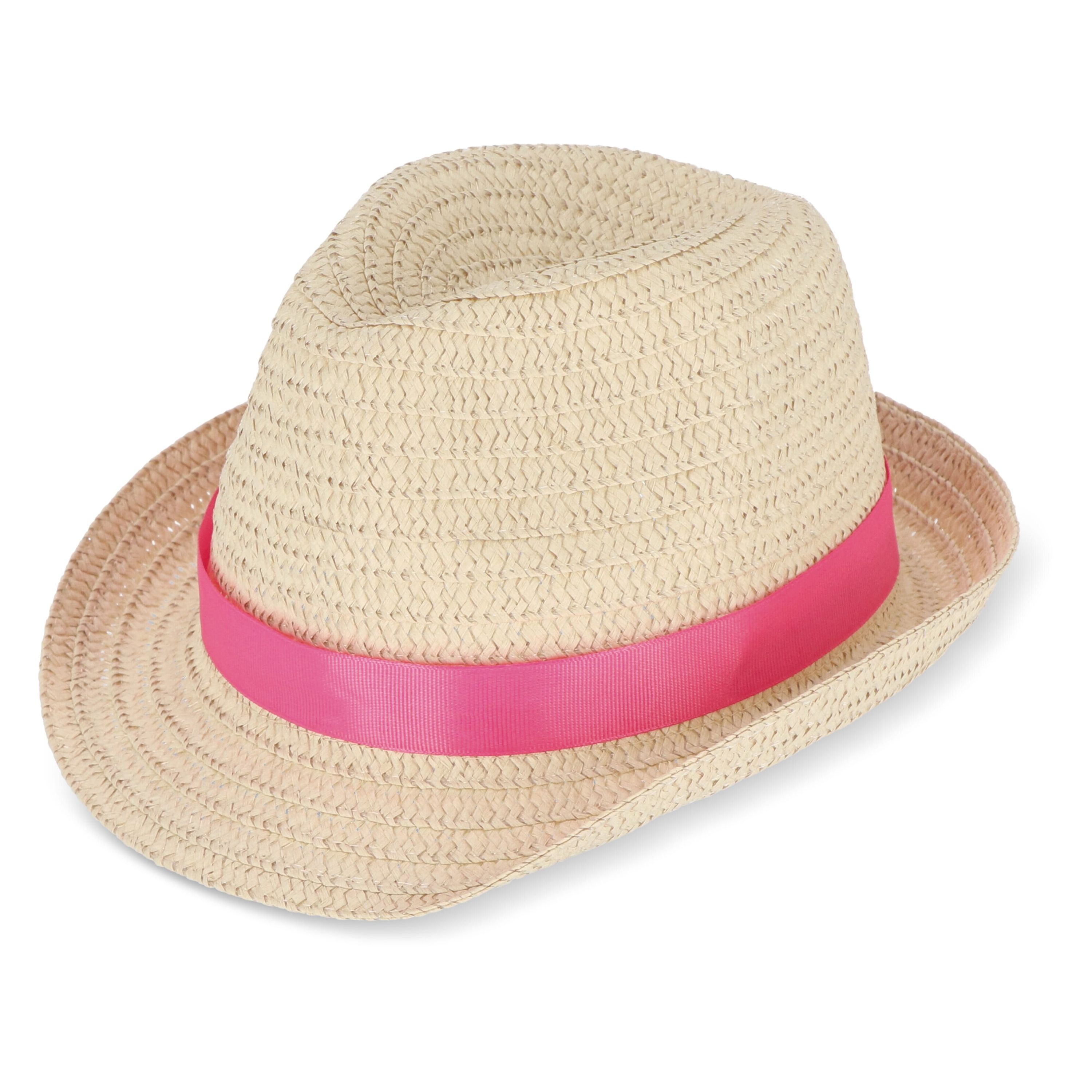 Pflanzlicher Strohhut mit farbigem Band - rosa-974
