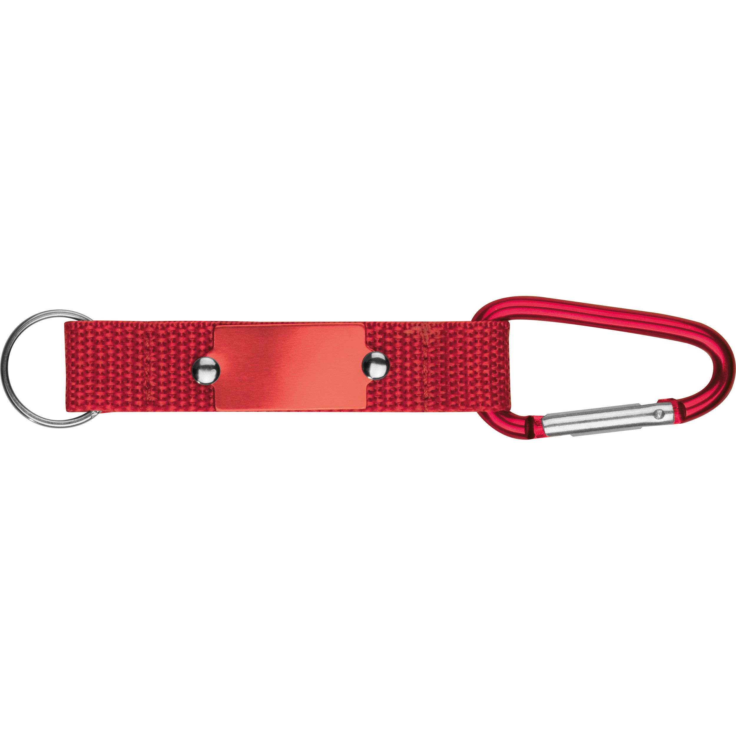 Schlüsselanhänger mit Karabiner und Plättchen aus Metall - rot-323
