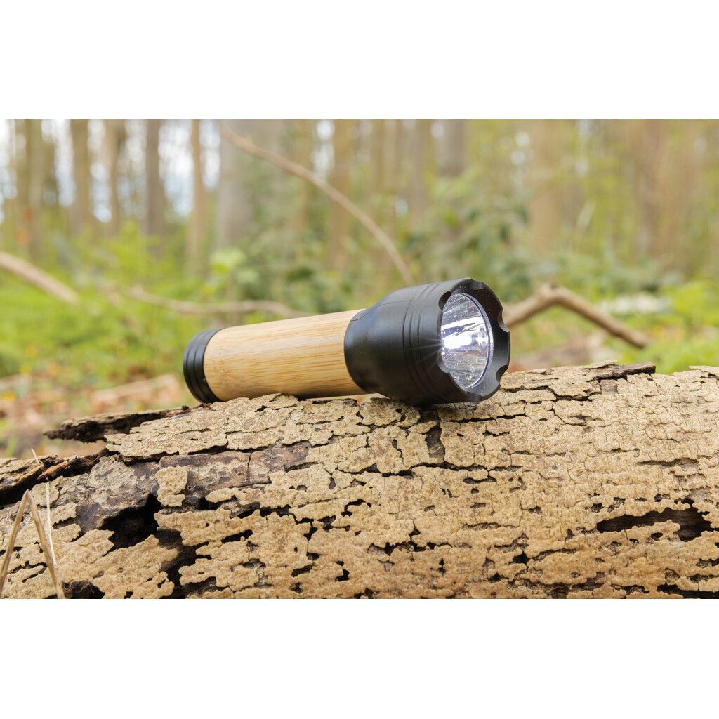 Lucid 1W Taschenlampe aus RCS recycelt. Kunststoff & Bambus - schwarz-183