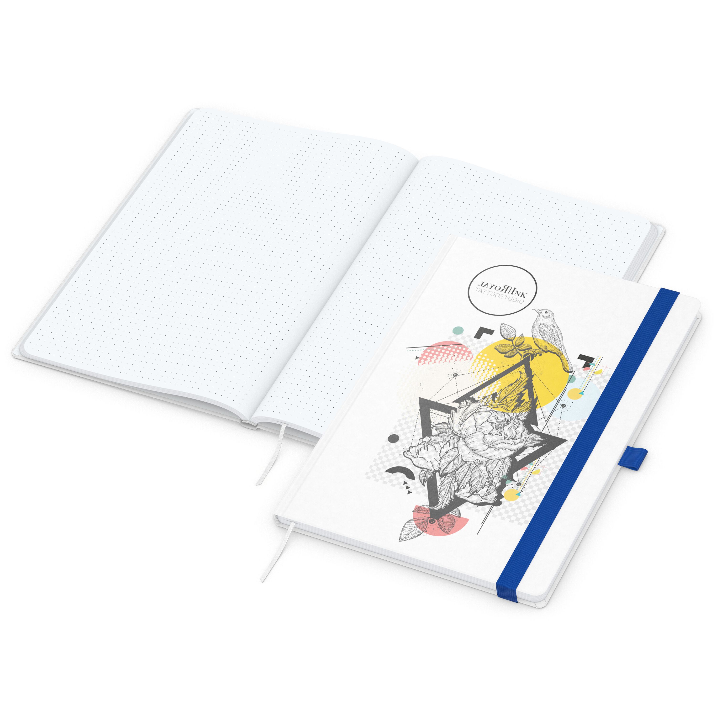 Notizbuch Match-Book, A4, White, Punktraster, weiß-individuell, mittelblau-415