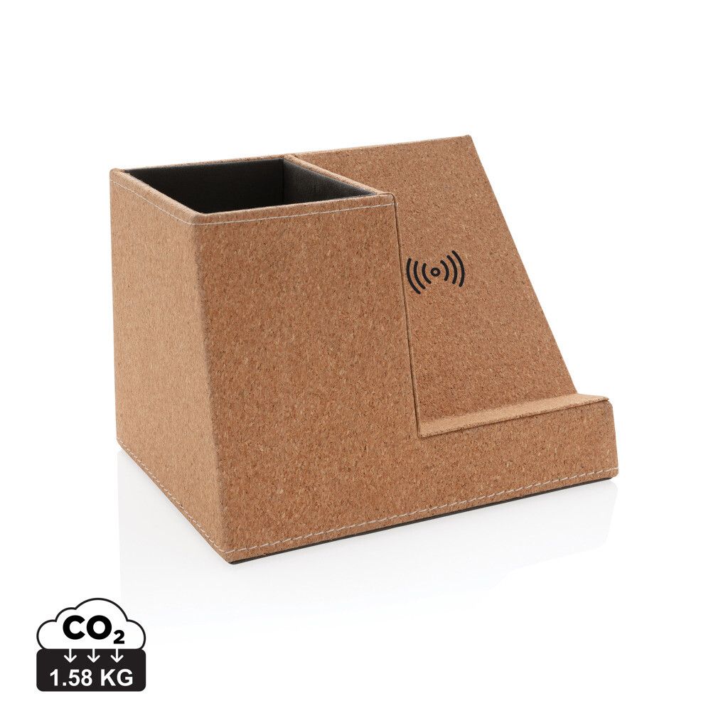 Kork Stiftehalter mit 5W Wireless Charger - khaki-703