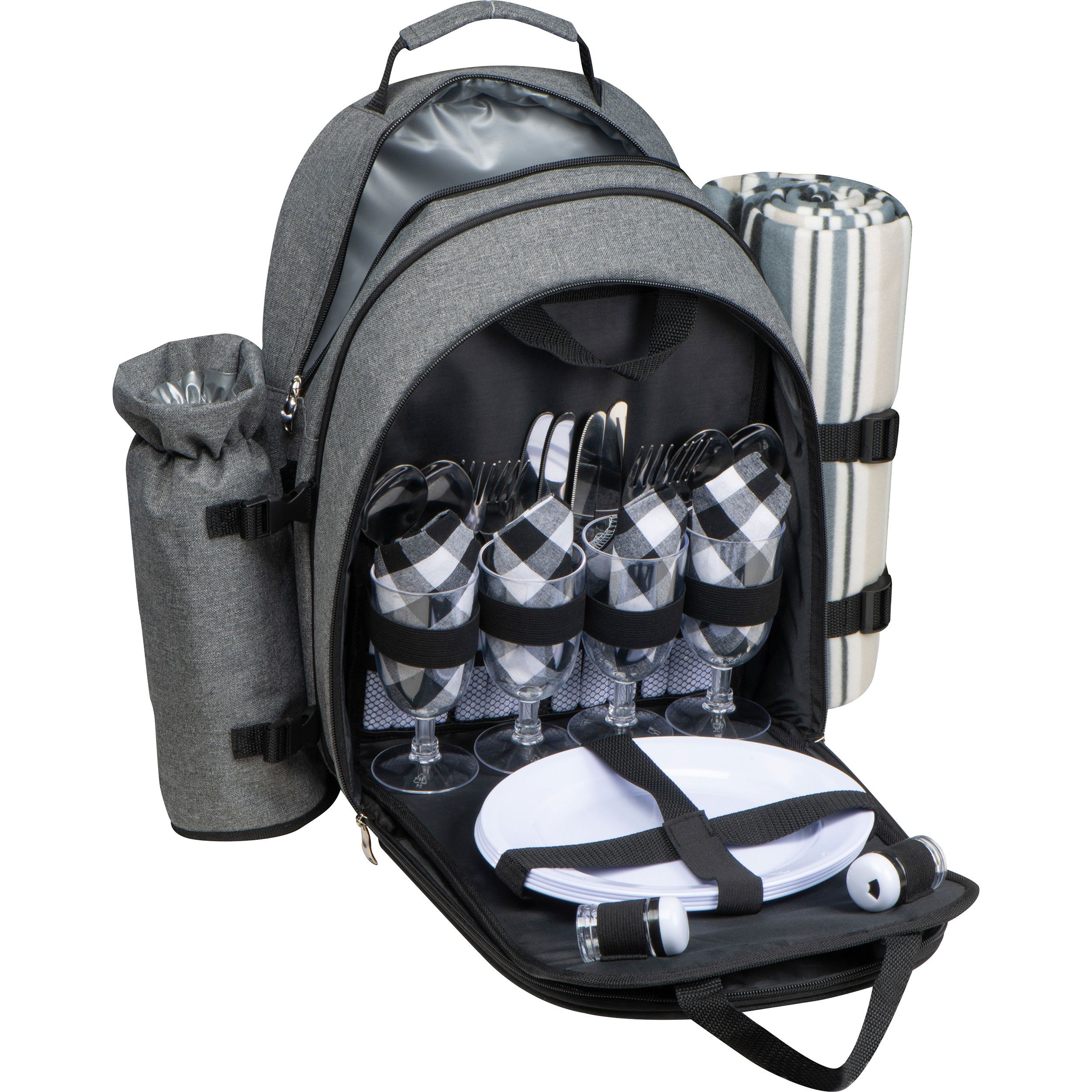Picknickrucksack für 4 Personen mit Picknickdecke - anthrazit-413