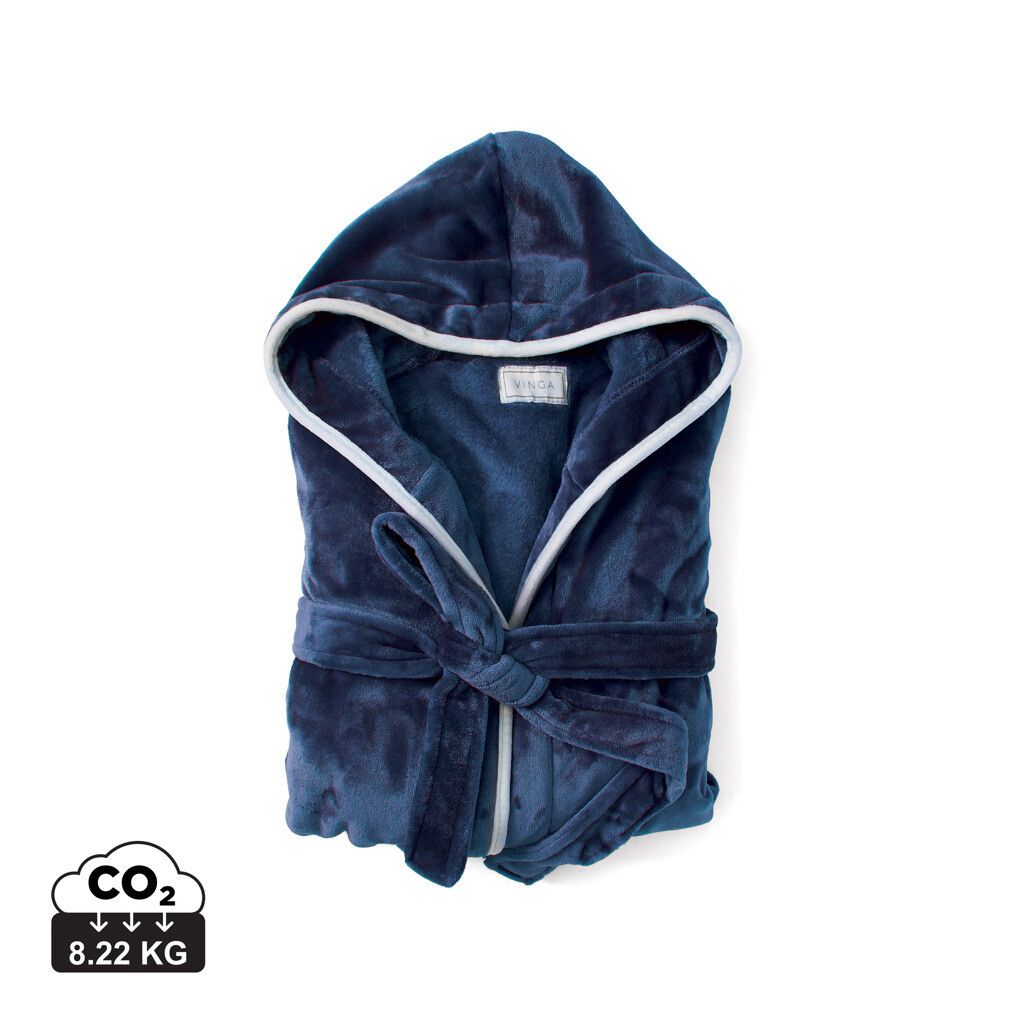 VINGA Louis Luxus Plüsch GRS rPET Bademantel Größe L/XL - navy blau-338