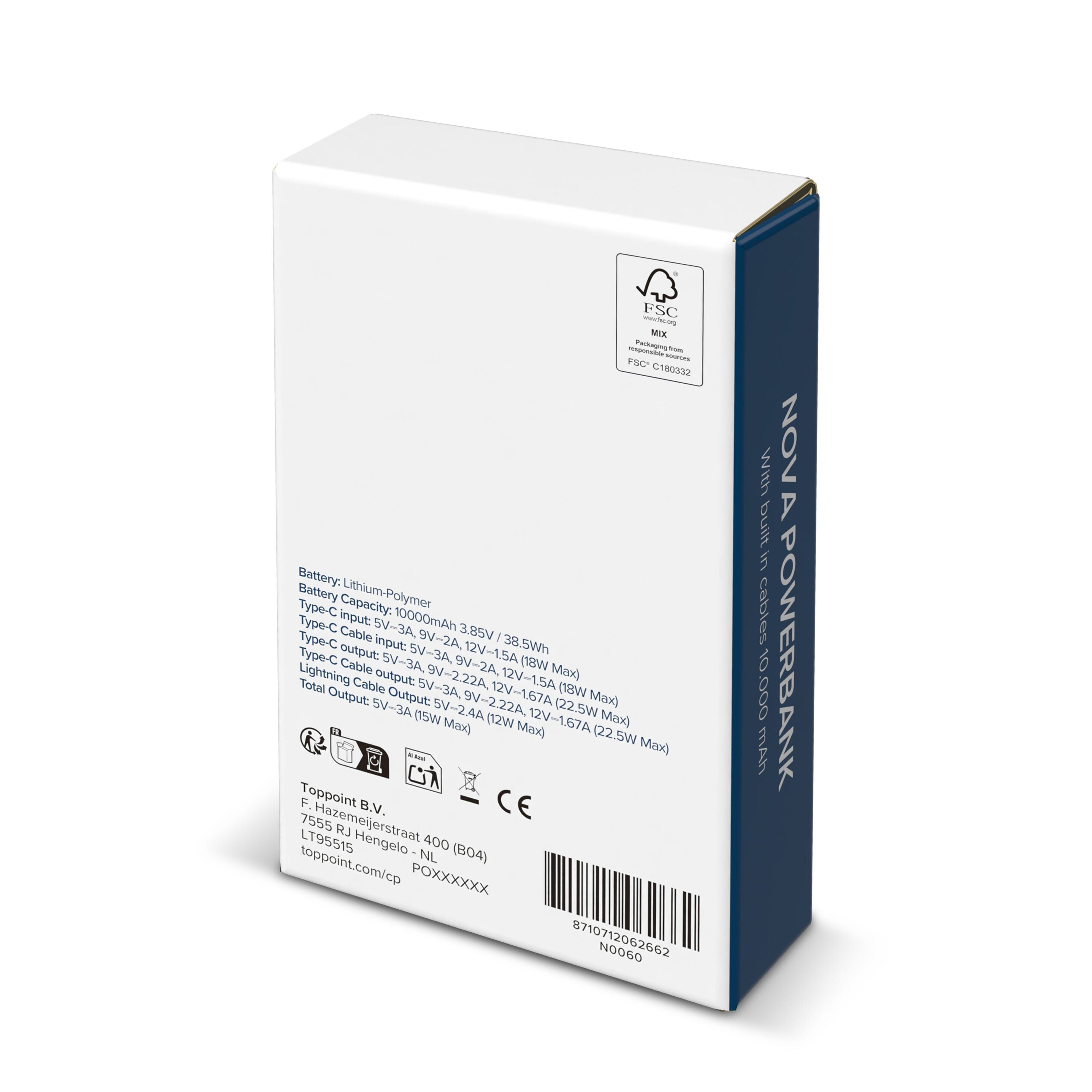 Nova Powerbank 22,5 W Power Delivery mit integrierten Kabeln 10.000 mAh - dunkelgrau-502