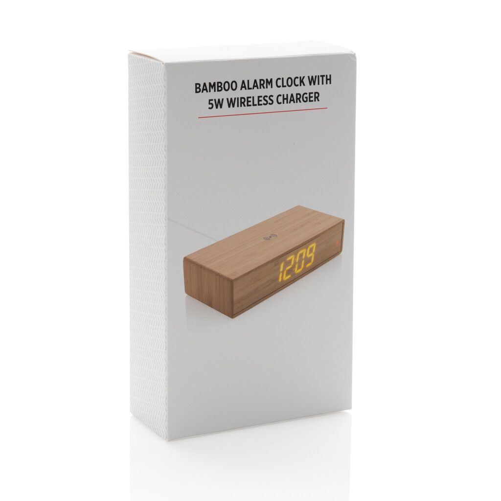 Wecker mit 5W Wireless Charger aus Bambus - braun-142