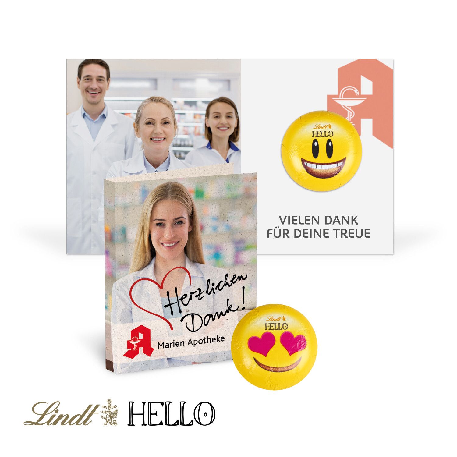 Werbe-Klappkarte mit Lindt HELLO Mini Emoji-568