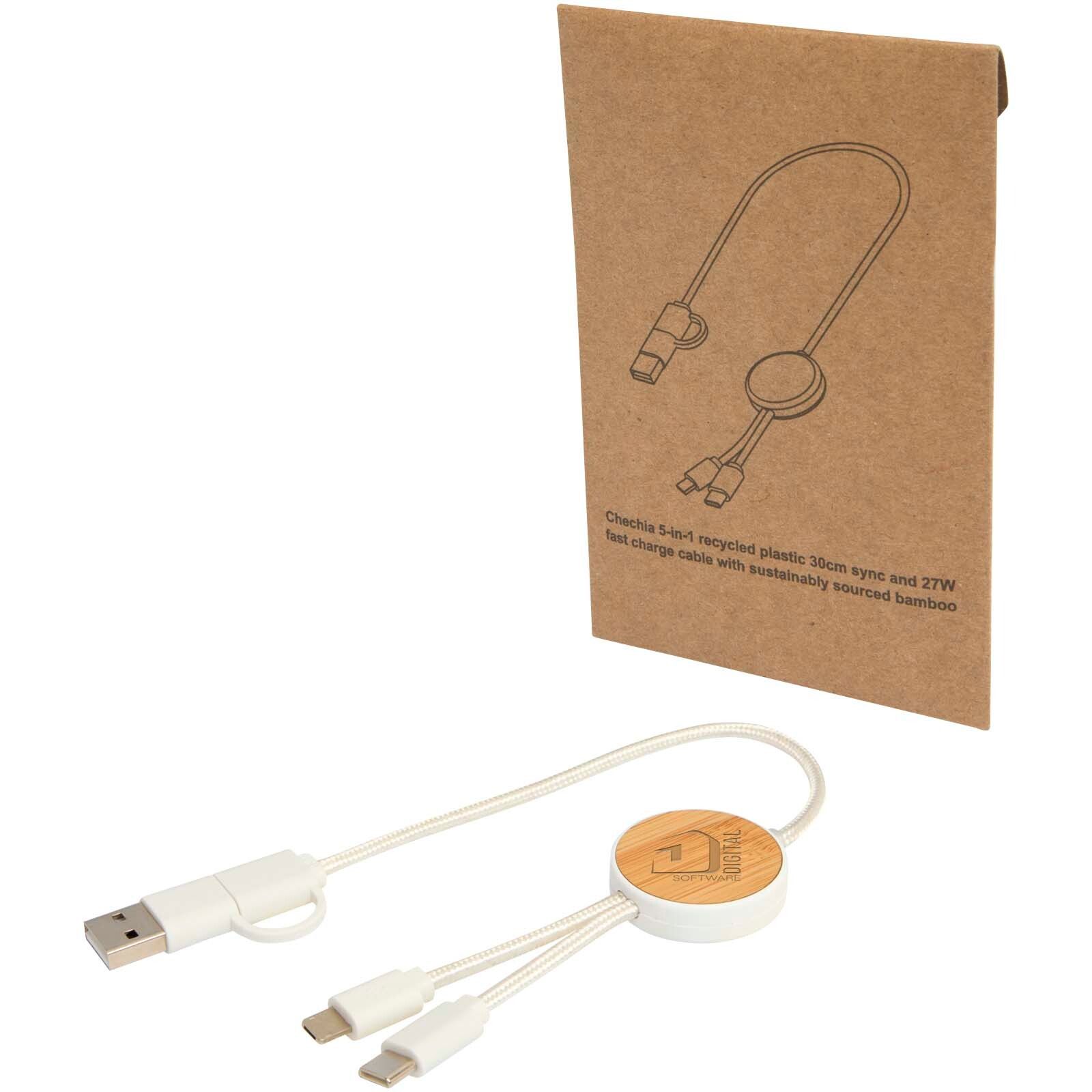 Chechia 30 cm 5-in-1 Kabel aus recyceltem Kunststoff für Datenübertragung und 27W Schnellladung mit Bambusdetails - weiss-433