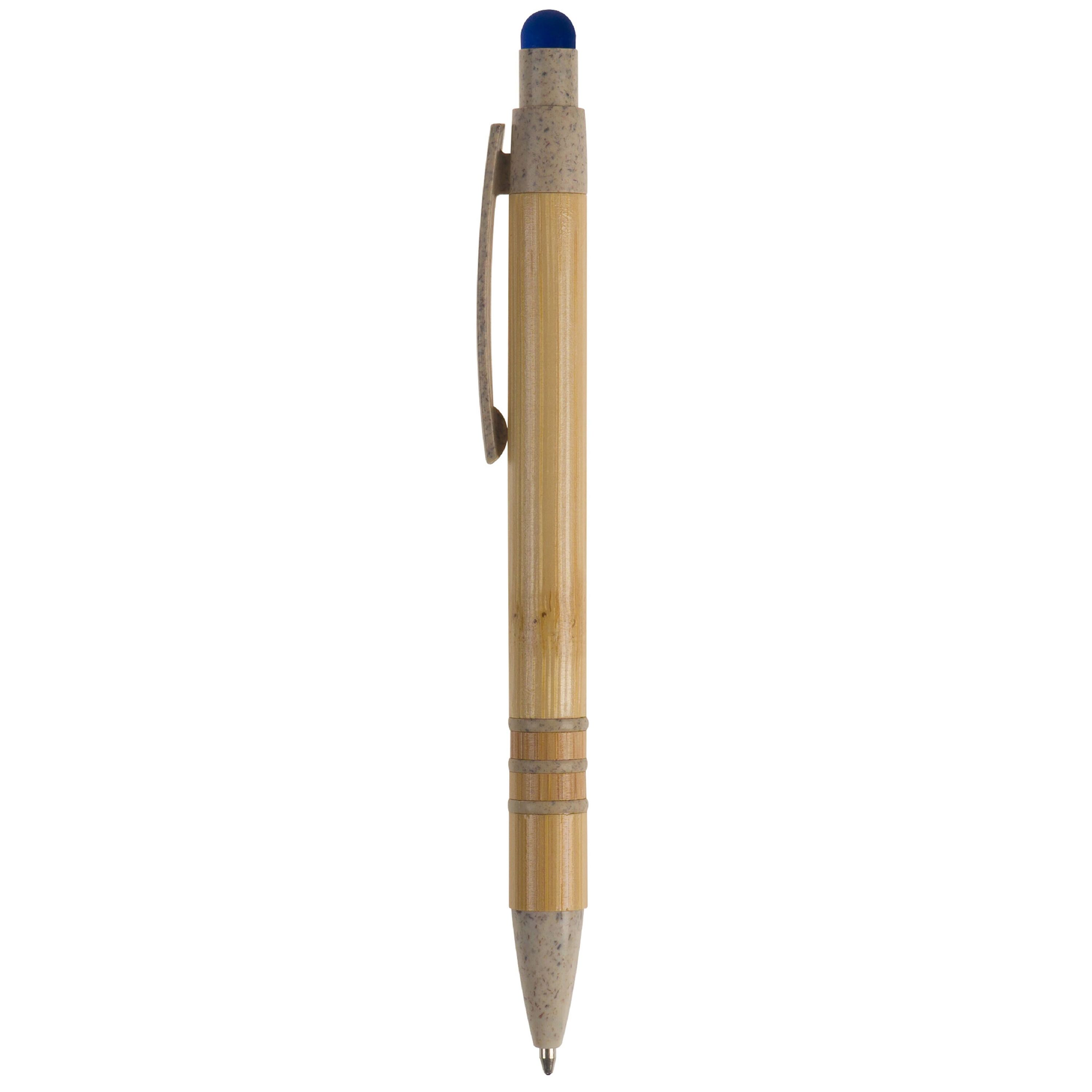 Kugelschreiber Bambus mit Touchpen und Weizenstroh Elementen - beige  -  blau-614