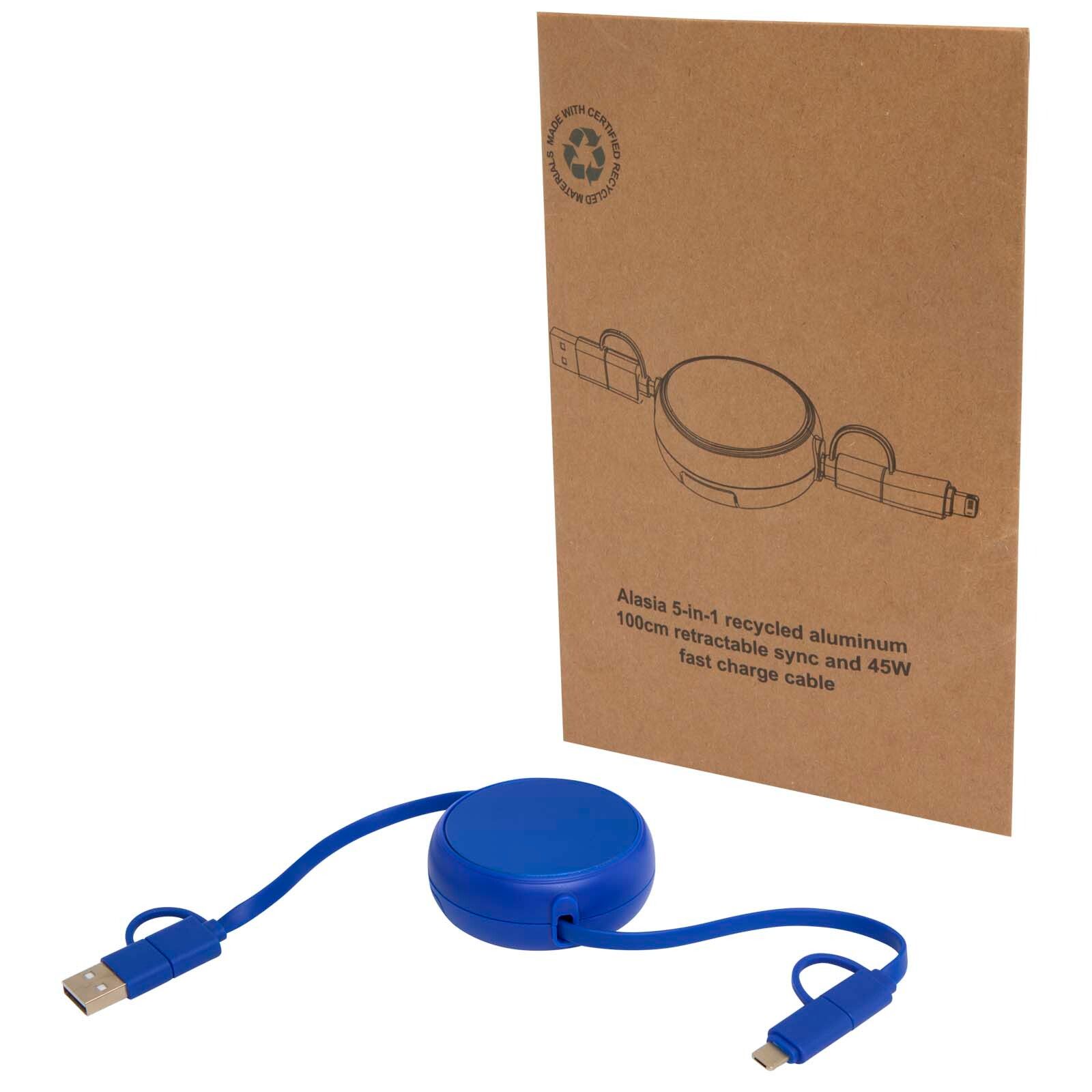 Alasia 100 cm 5-in-1 Kabel aus recyceltem Kunststoff und Aluminium, einziehbar, für Datenübertragung und mit 45W Schnellladung - royalblau-234