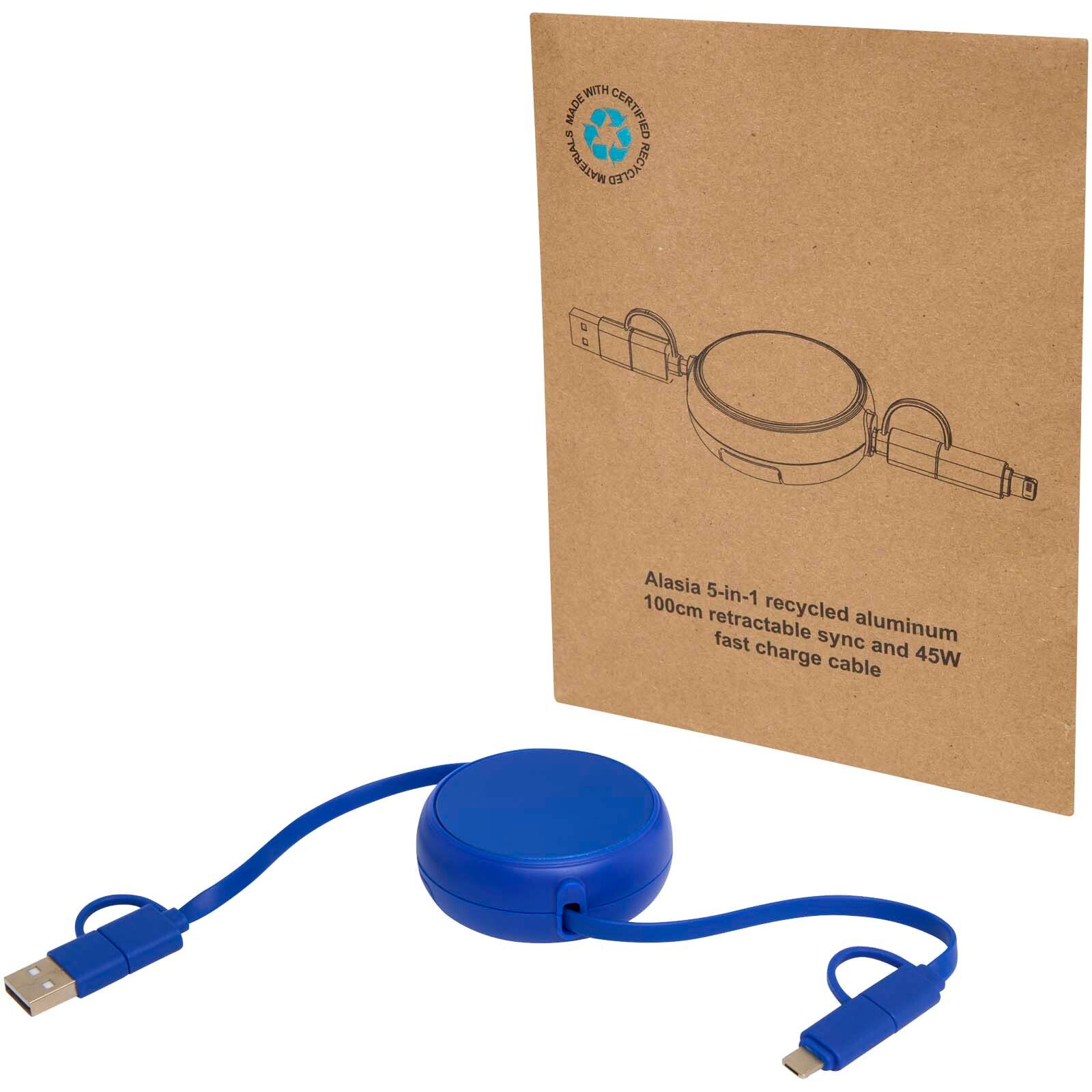 Alasia 100 cm 5-in-1 Kabel aus recyceltem Kunststoff und Aluminium, einziehbar, für Datenübertragung und mit 45W Schnellladung - royalblau-234