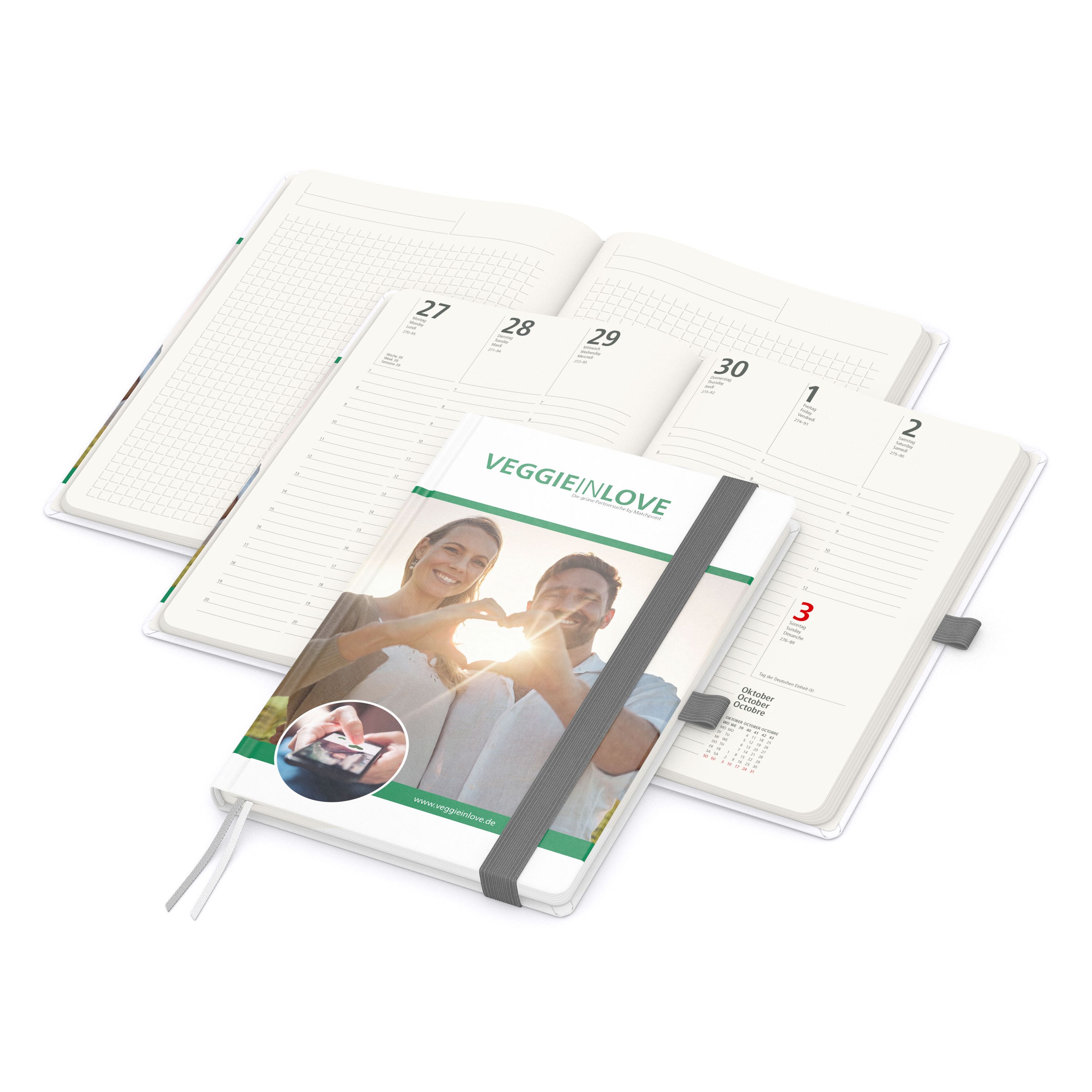 Wochenkalender vorne + Notizen hinten Match-Hybrid RECYCLING, Naturpapier, silbergrau-607