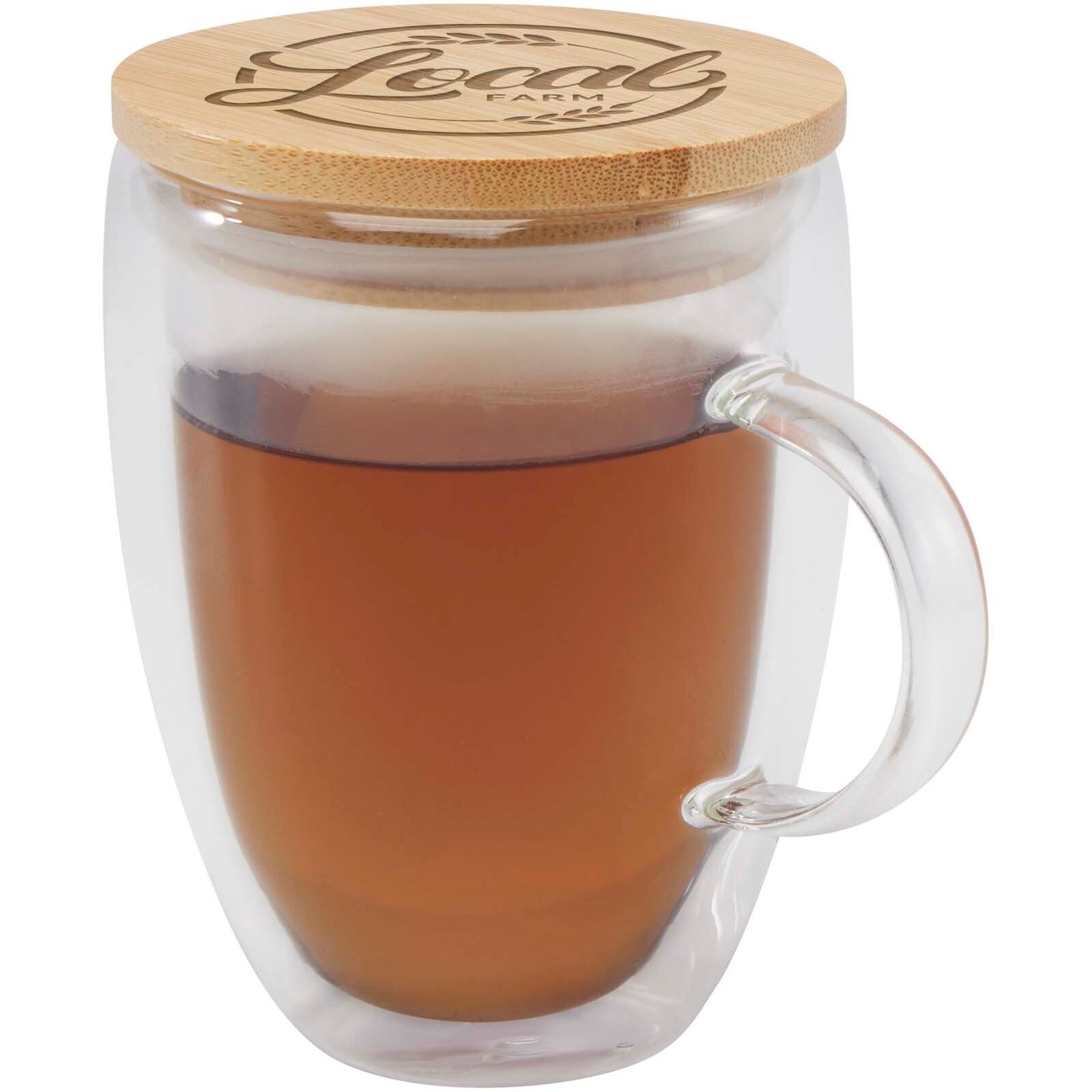 Leona 350 ml Glasbecher mit Bambusdeckel - transparent klar-312
