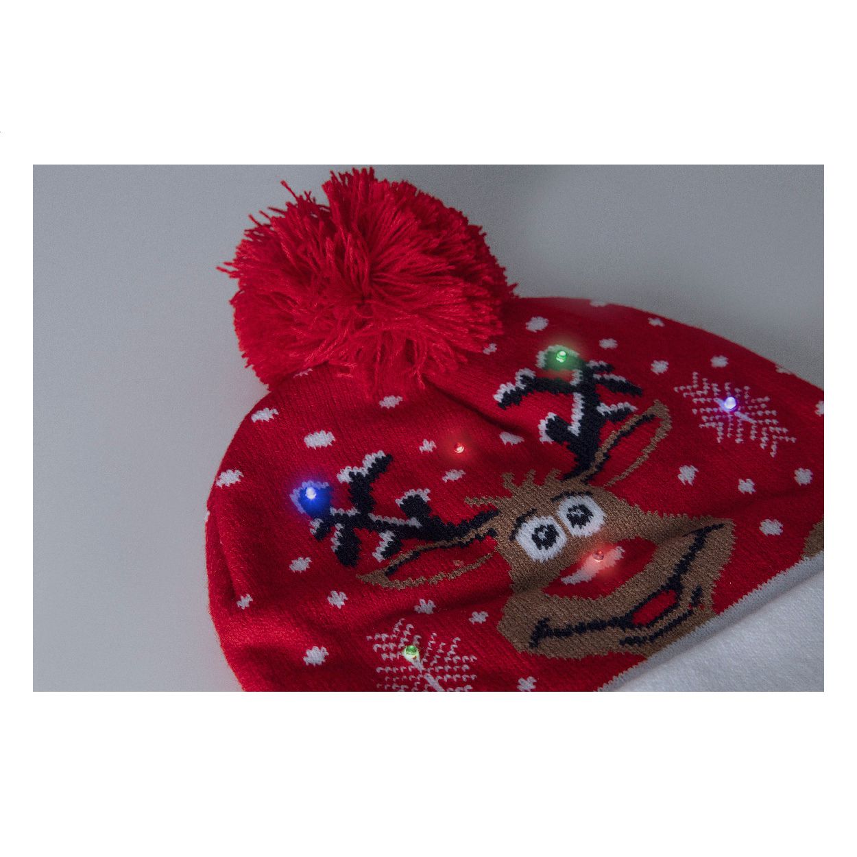 Norrsken Weihnachts-LED-Wintermütze, Rentier - rot-207