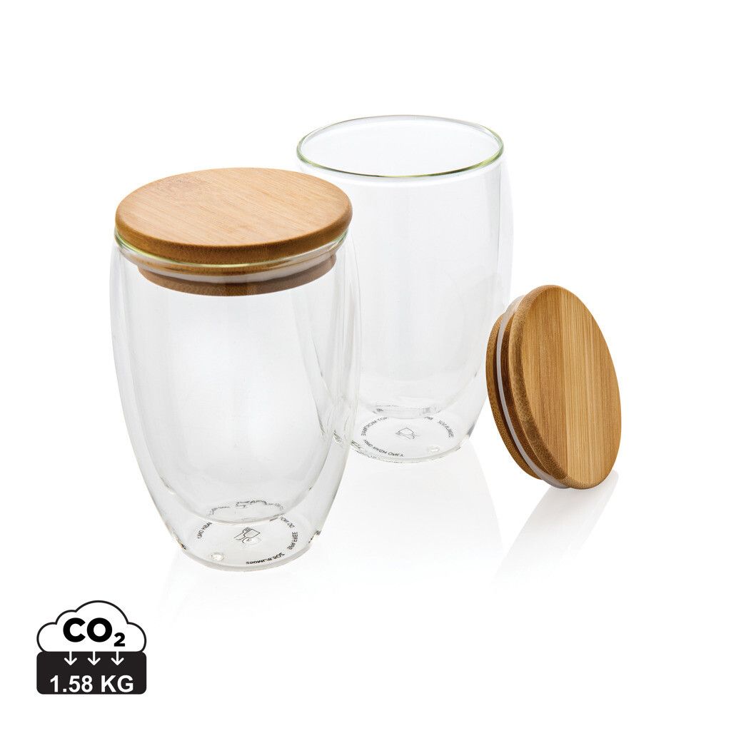 2-tlg Set Borosilikatgläser mit Bambusdeckel 350ml - transparent-796