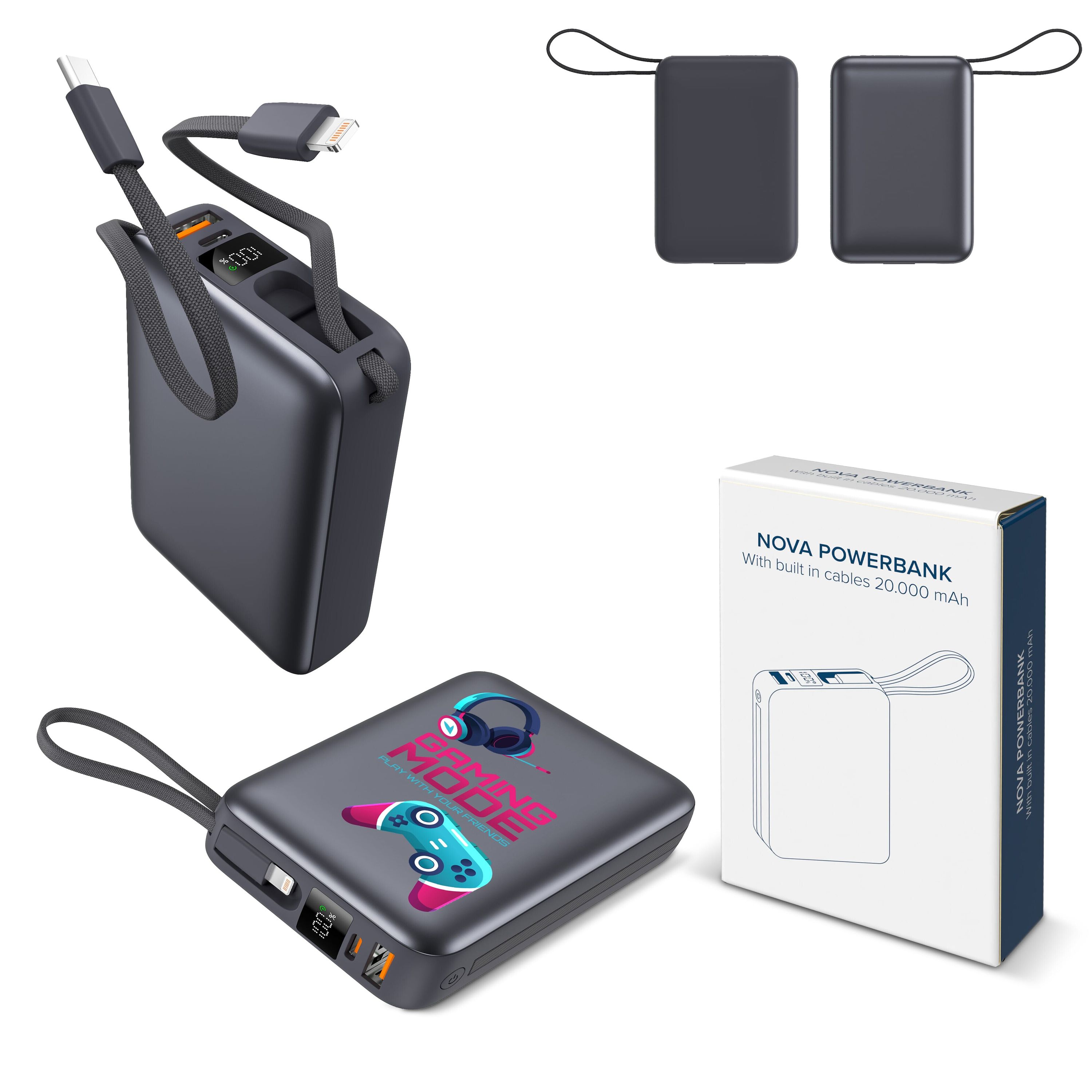 Nova Powerbank 22,5 W Power Delivery mit integrierten Kabeln 20000 mAh - dunkelgrau-71