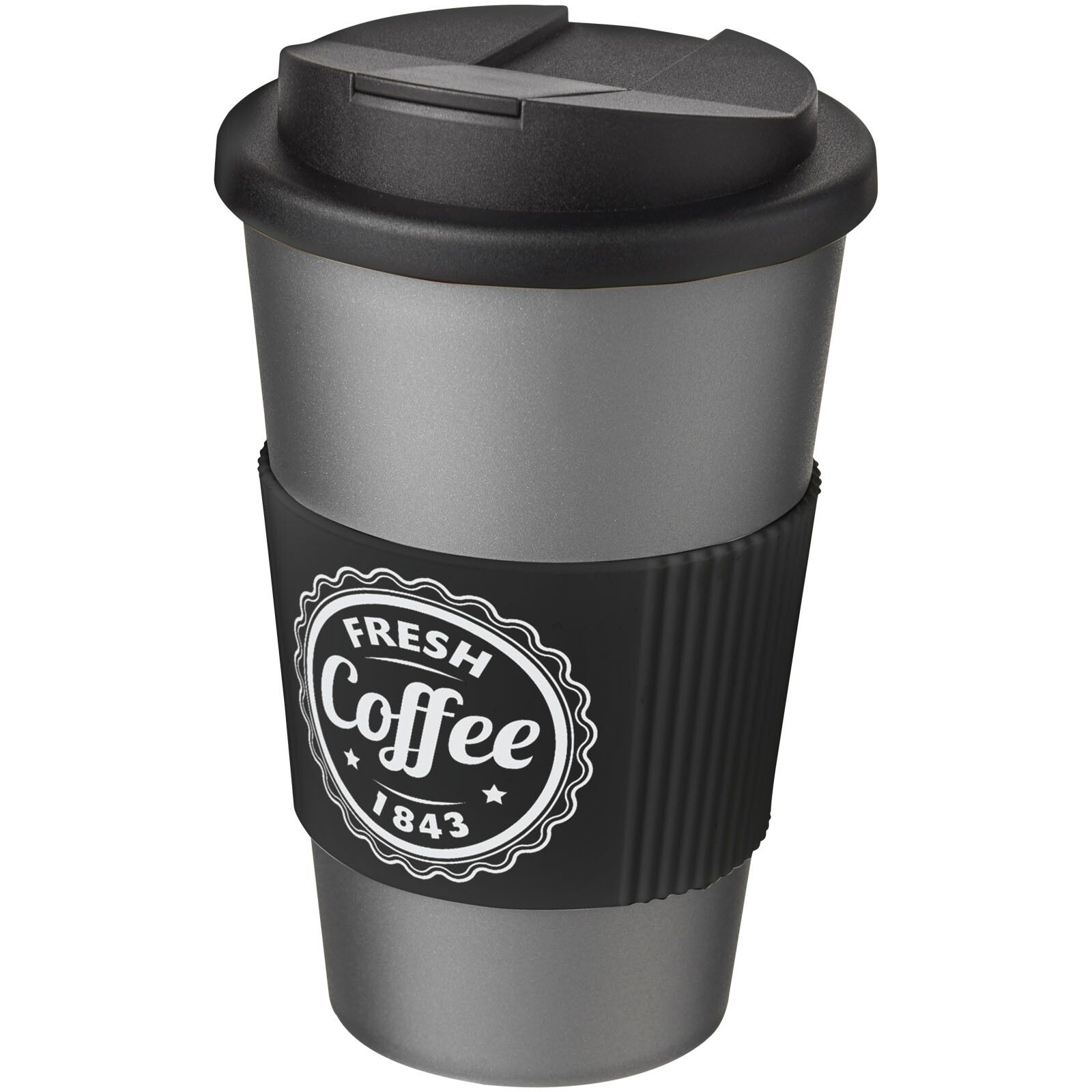 Americano 350 ml Isolierbecher mit Schutzring & auslaufsicherem Schraubverschluss - silber -  schwarz-672
