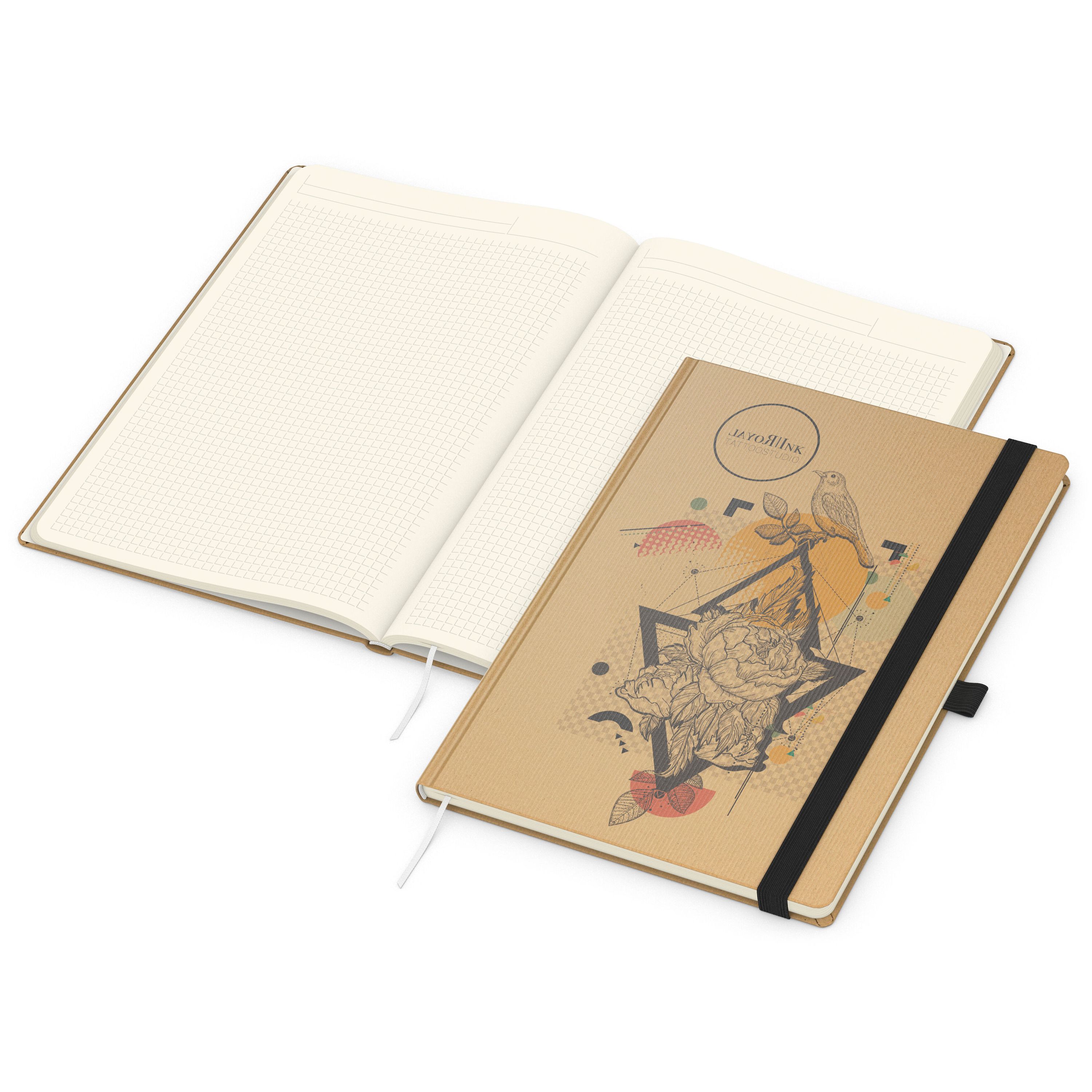 Notizbuch Match-Book, A4, Creme, Winkelkaro, braun-individuell, schwarz-617