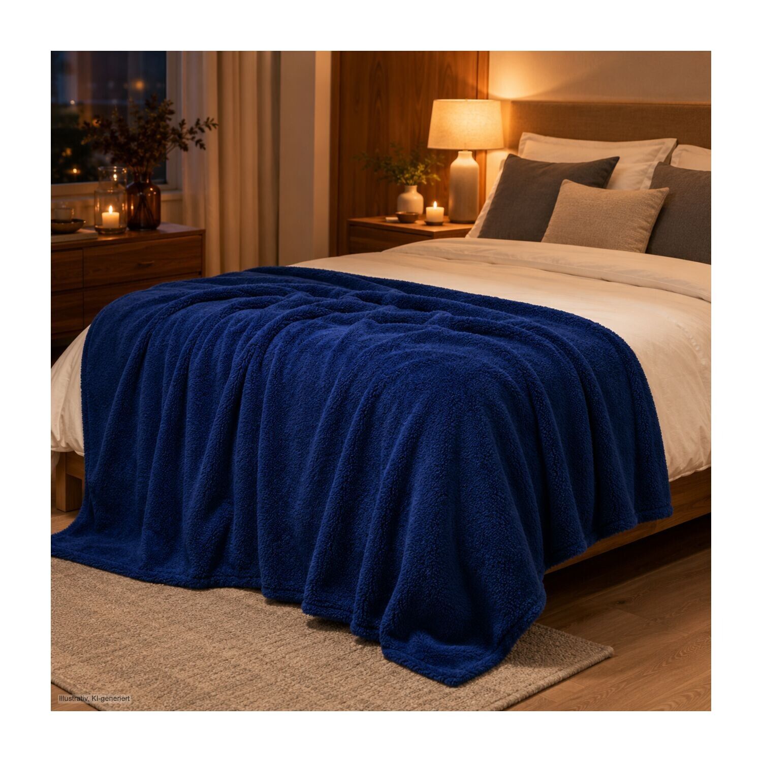 Mikroflauschdecke beige - 150x200 cm - 250 g/m² - navy-12
