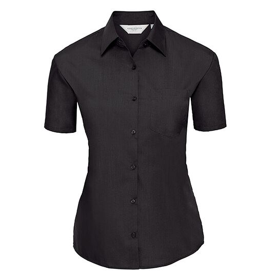 Ladies' Short Sleeve Classic Polycotton Poplin Shirt - black-115