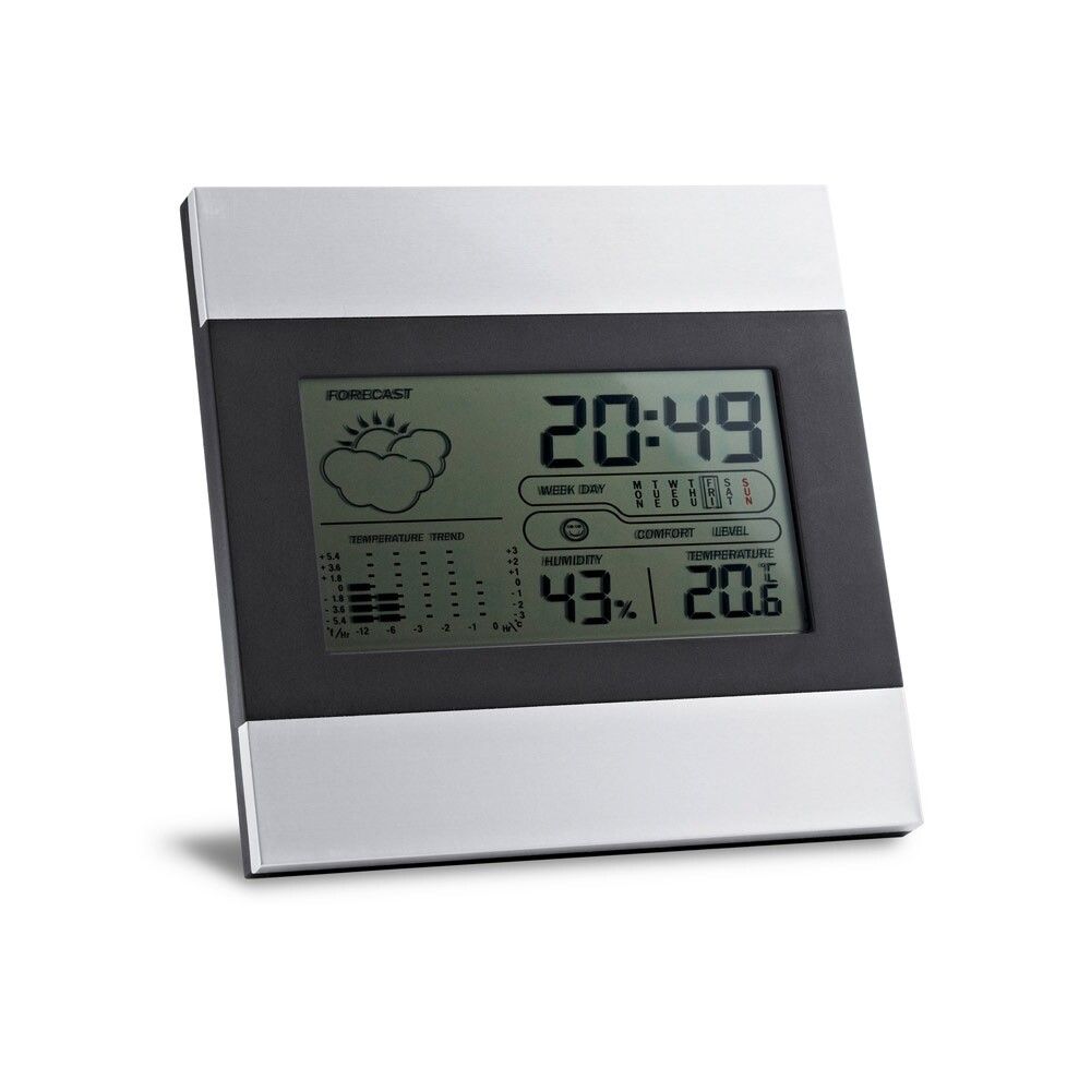 DENE Tischwetterstation mit LCD-Bildschirm aus Aluminium und ABS - satinsilber-321