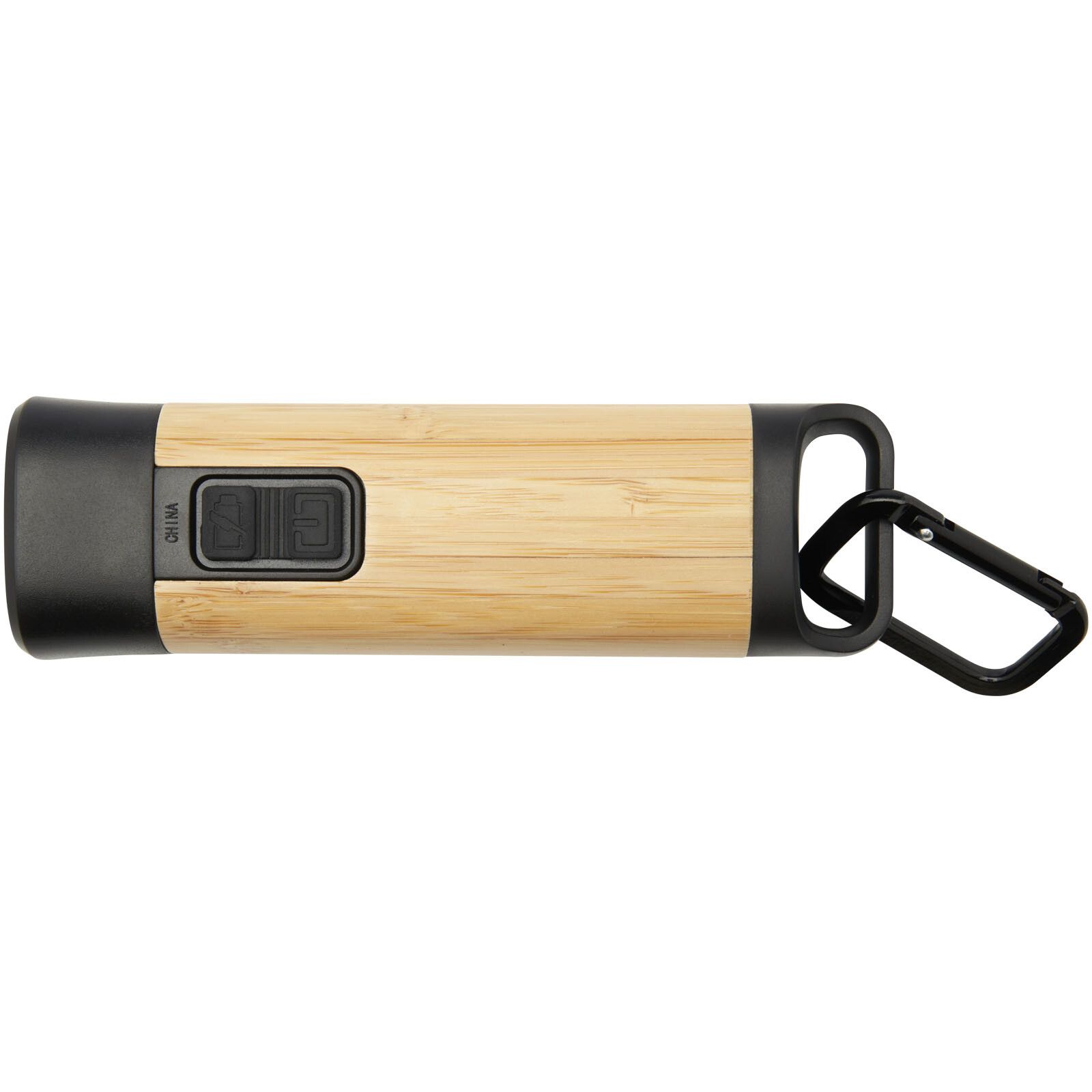 Kuma Taschenlampe aus Bambus und recyceltem RCS Kunststoff mit Karabinerhaken - natur-236