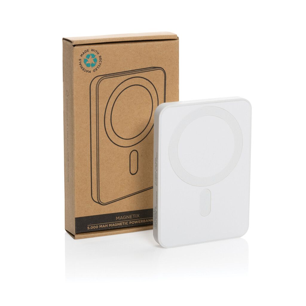 Magnetix 5.000mAh magnetische Powerbank aus RCS recycel. ABS - weiß-535