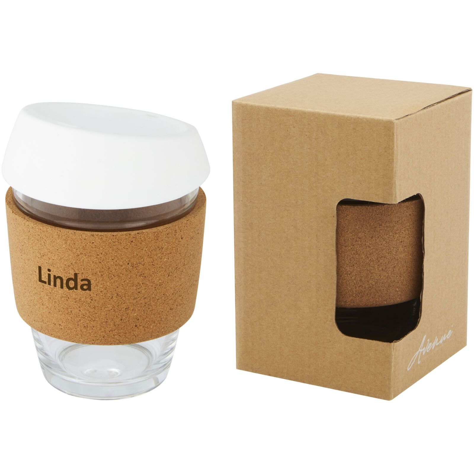 Lidan 360 ml Becher aus Borosilikatglas mit Korkgriff und Silikondeckel - weiss-232