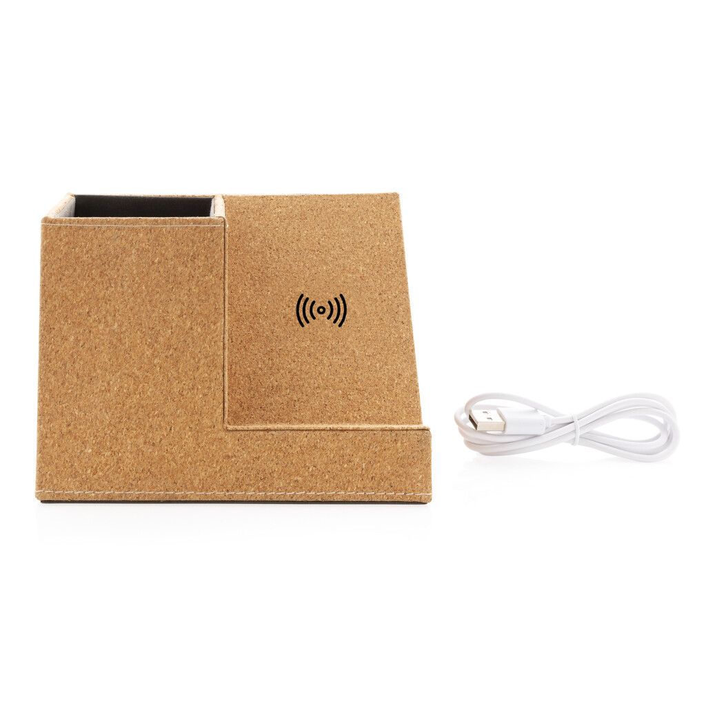 Kork Stiftehalter mit 5W Wireless Charger - khaki-79