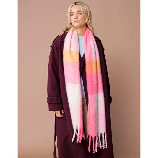 Fluffy Check Scarf - grey check-411