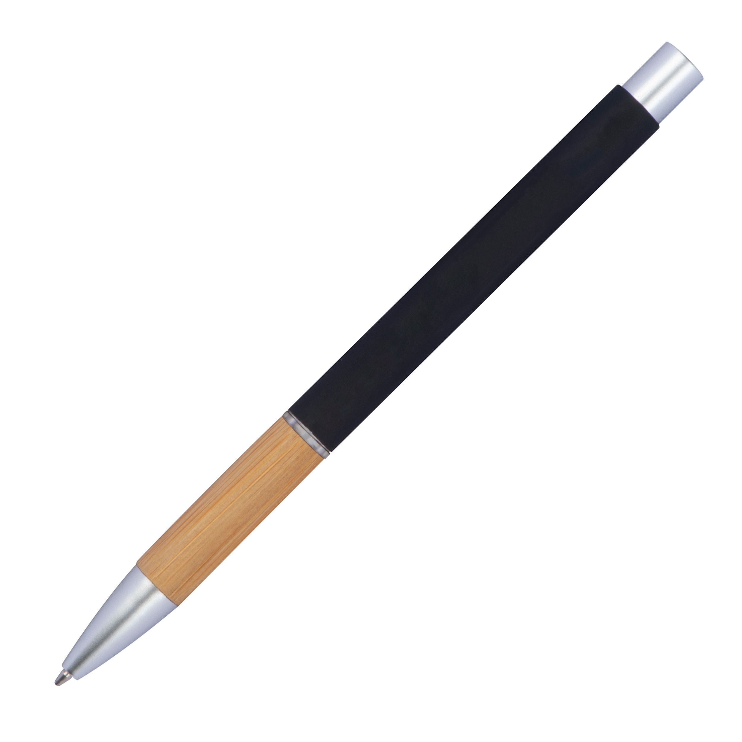 Schreibset Kugelschreiber und Bleistift mit Griffzone aus Bambus  - schwarz-144