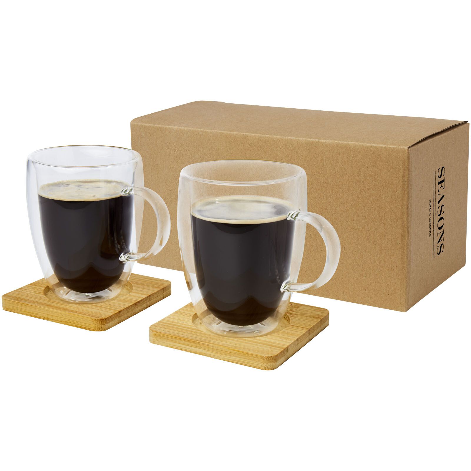 Manti 2-teiliger 350 ml doppelwandiger Glasbecher mit Bambusuntersetzer  - transparent -  natural-579
