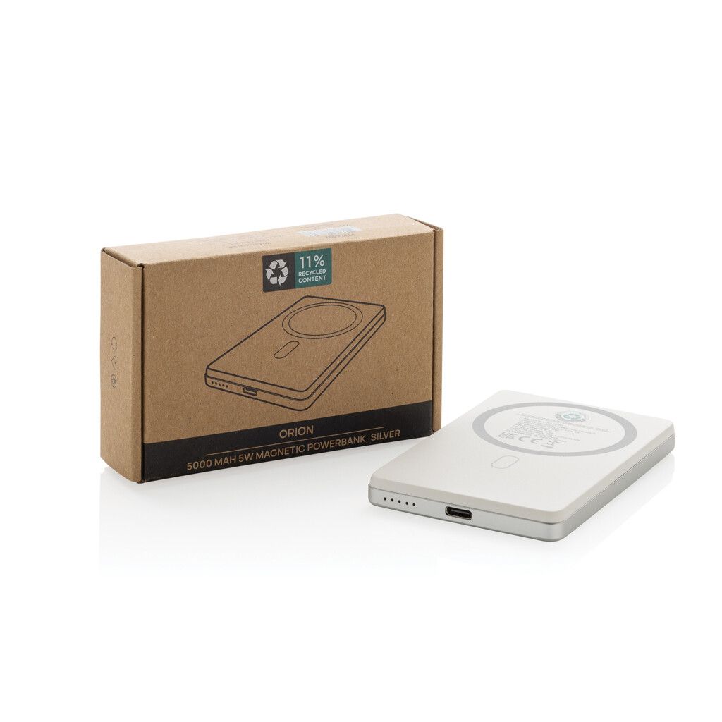 Orion 5.000mAh 5W magnetische Powerbank aus RCS rec. Alu - silber-464