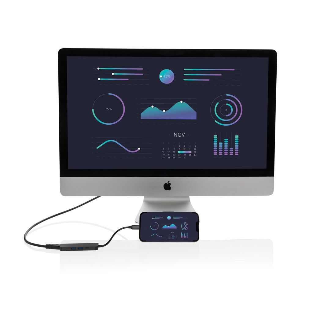 Terra Hub aus RCS recyceltem Aluminium mit HDMI-Input - grau-681