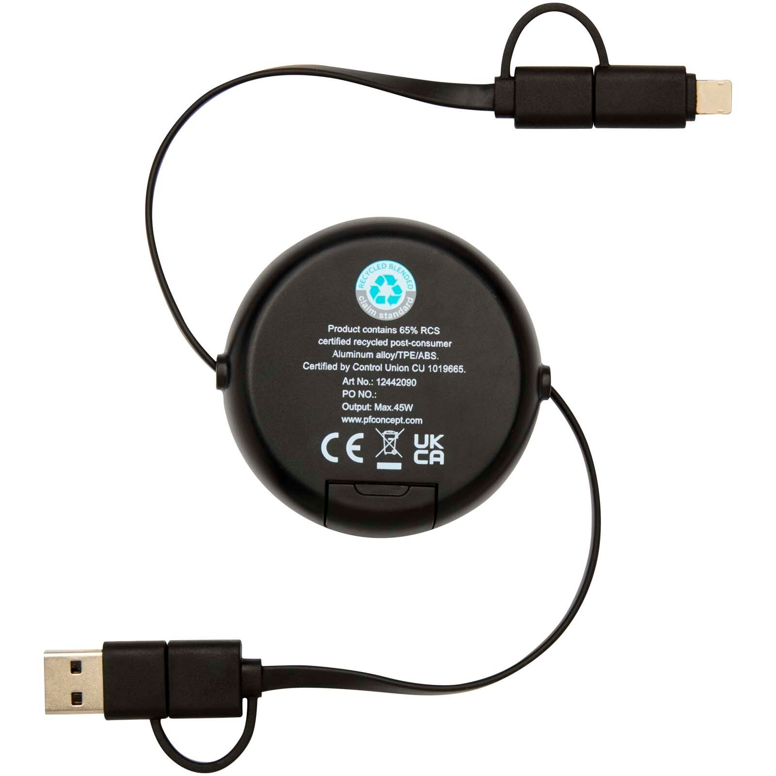 Alasia 100 cm 5-in-1 Kabel aus recyceltem Kunststoff und Aluminium, einziehbar, für Datenübertragung und mit 45W Schnellladung - schwarz-344