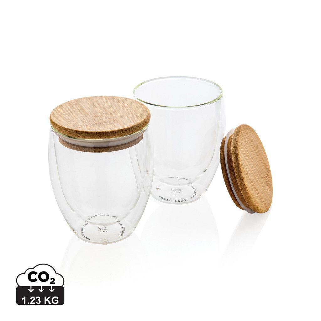 2-tlg Set Borosilikatgläser mit Bambusdeckel 250ml - transparent-285