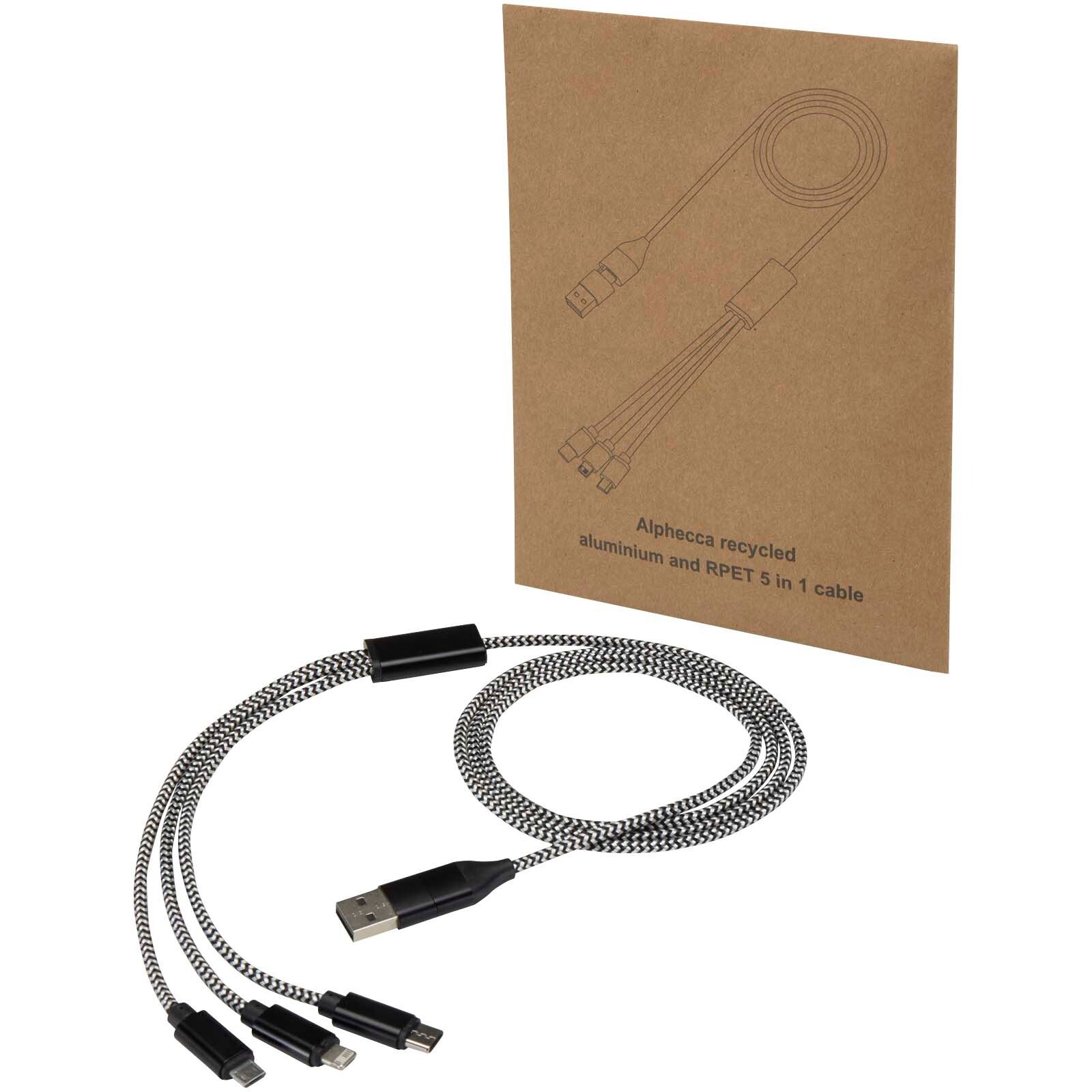 Alphecca 5-in-1-Ladekabel aus recyceltem Aluminium und RPET  - schwarz-400