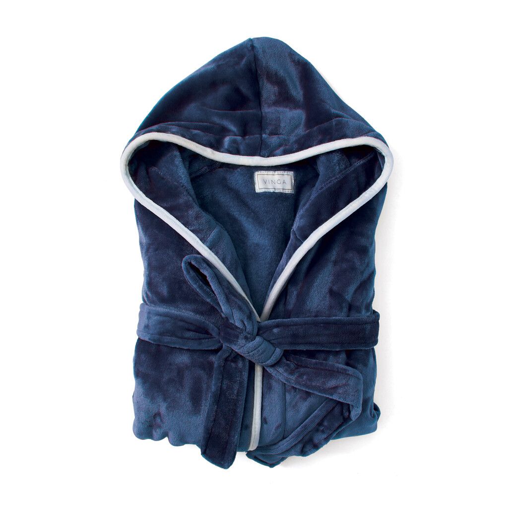 VINGA Louis Luxus Plüsch GRS rPET Bademantel Größe L/XL - navy blau-313
