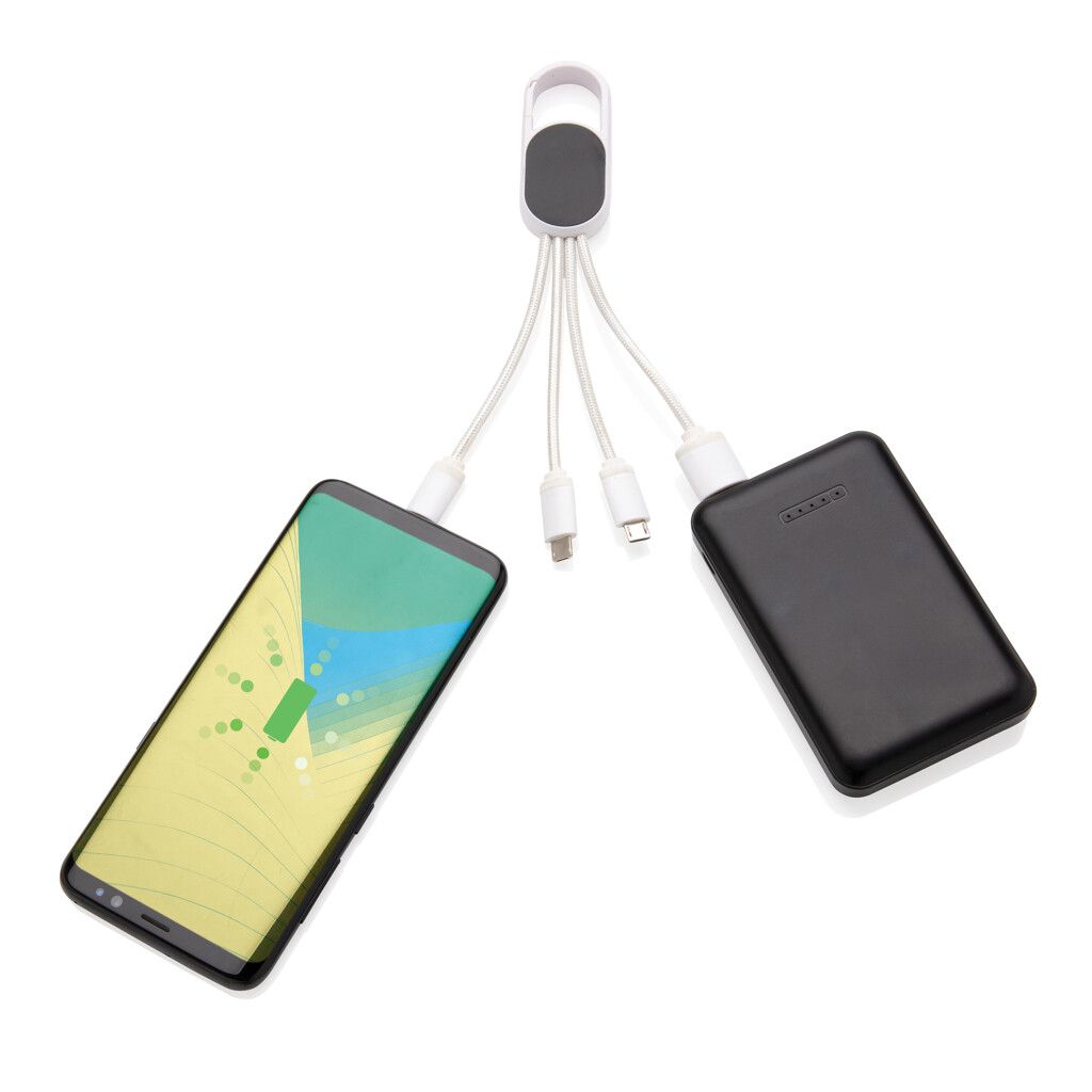 4-in-1 Kabel mit Karabiner-Clip - weiß-977