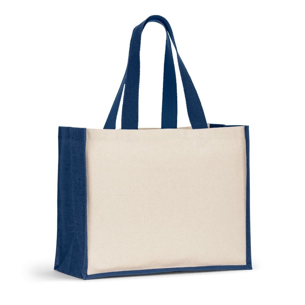 HELSINQUE COLOUR Tasche aus Canvas (320 g/m²), mit Boden und Seiten aus farbig laminierter Jute (350 g/m²) - blau-152