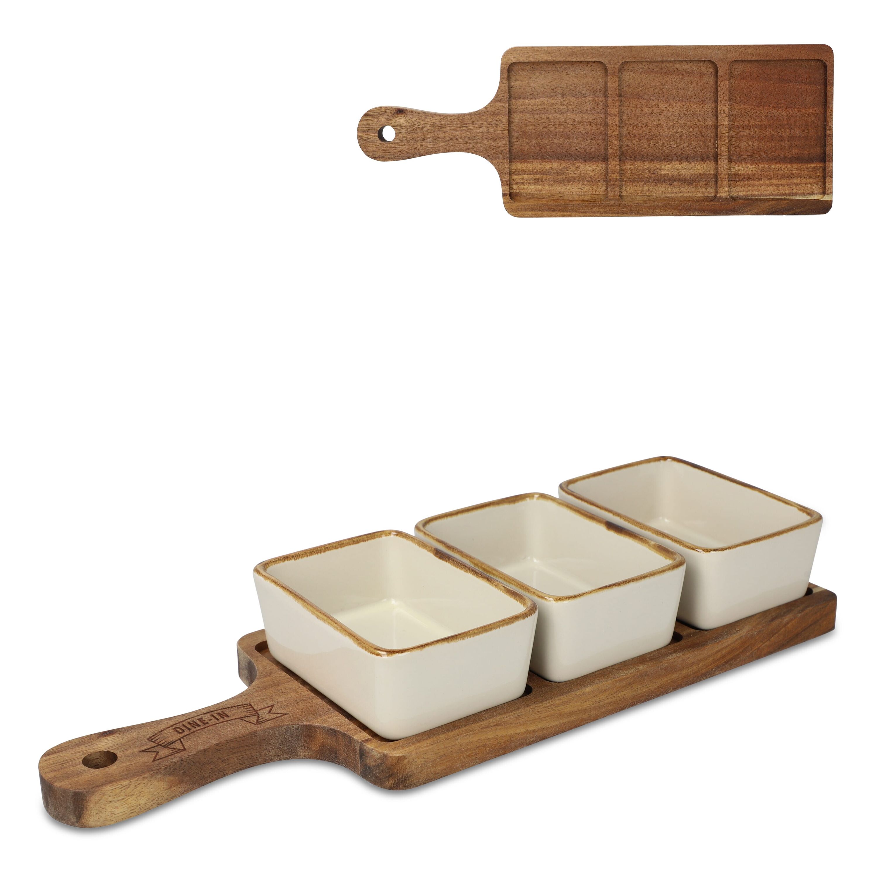 InSideOut Servierbrett aus Holz mit 3 Keramikschalen - natur-607