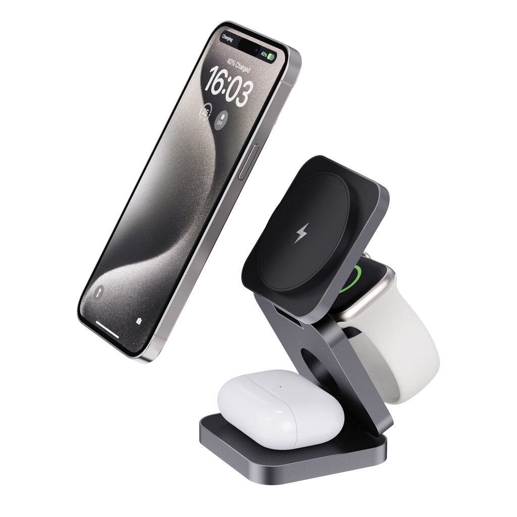 Terra faltbares 3-in-1 15W Charger aus RCS rec. Aluminium - grau-979
