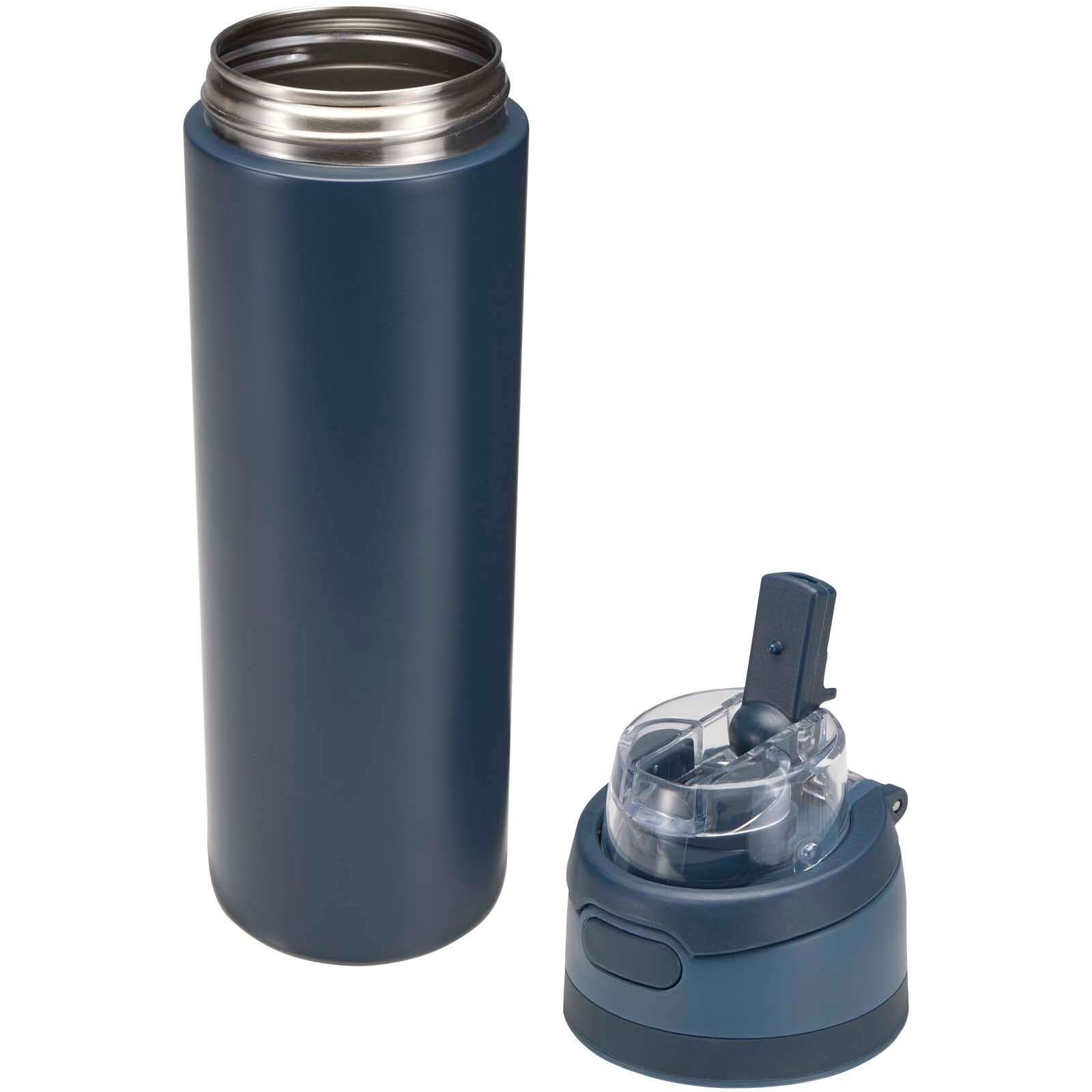 Theron 800 ml RCS Trinkflasche aus recyceltem, einwandigem Edelstahl mit Multifunktionsdeckel und Klappstrohhalm - navy-707