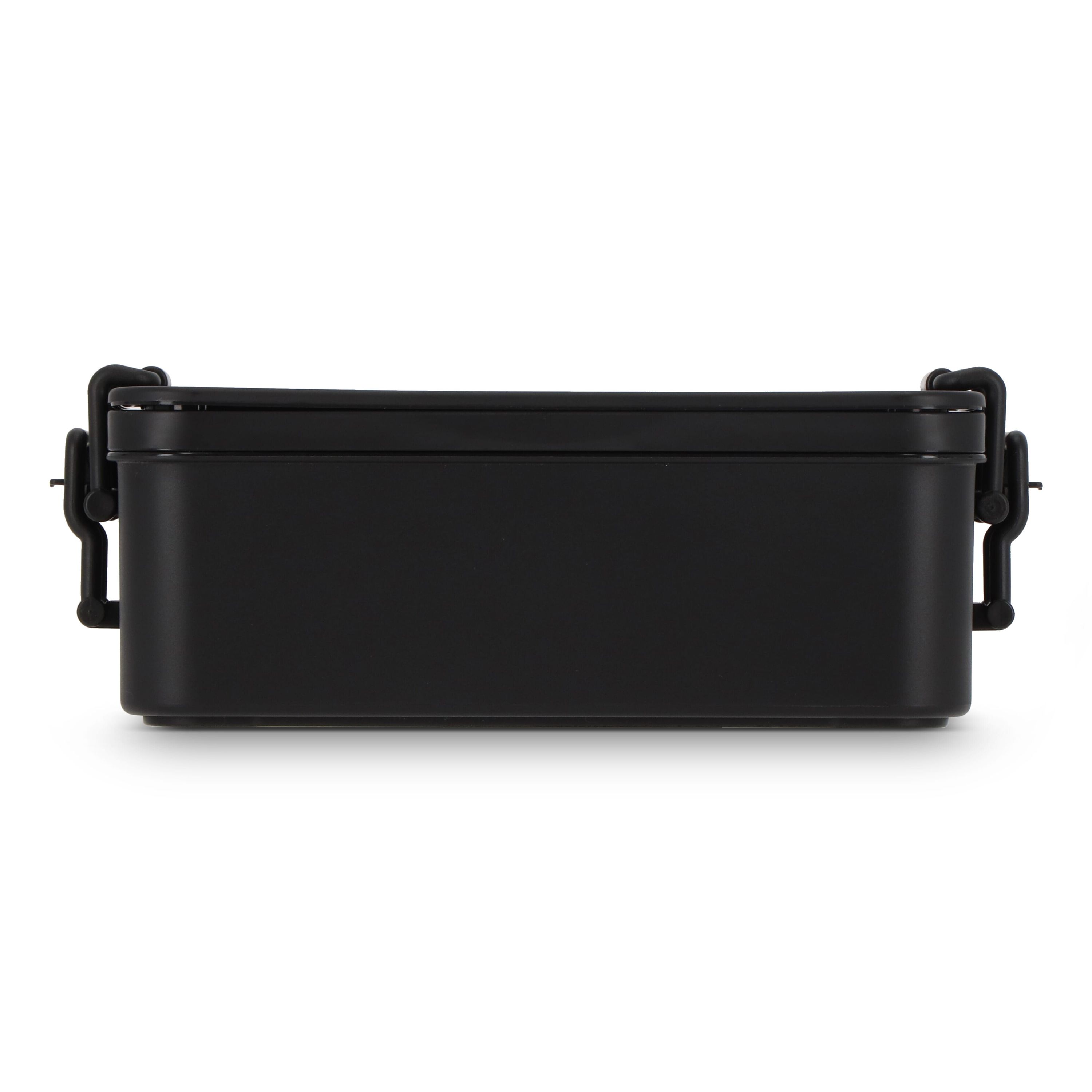 Doppelte Lunchbox mit Besteck - schwarz-440