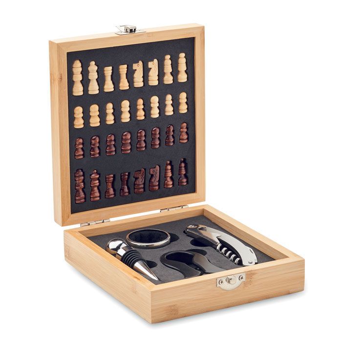 Weinset mit Schachspiel CHESSET - holz-894