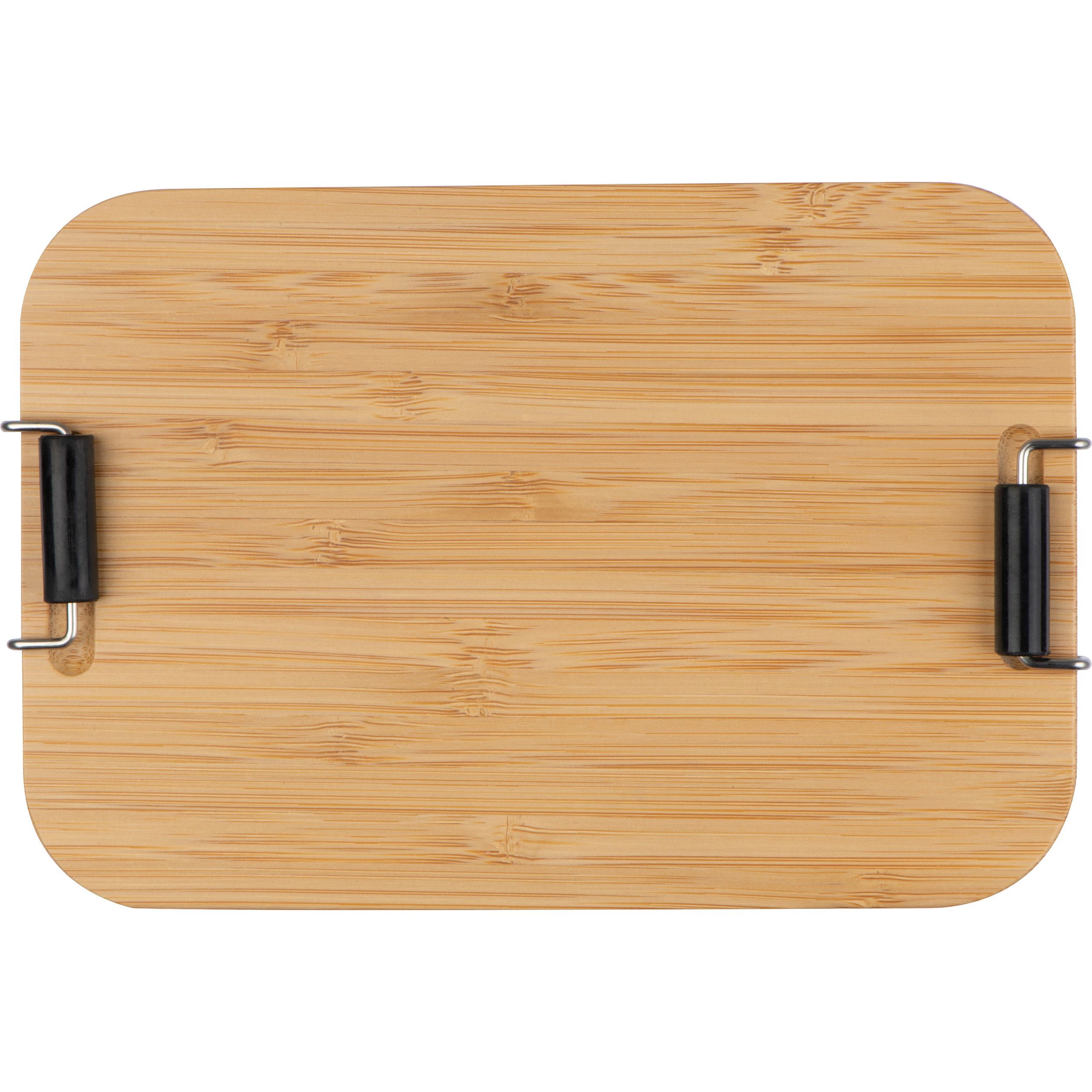 Brotzeitbox aus Aluminium mit Bambusdeckel  - silbergrau-202