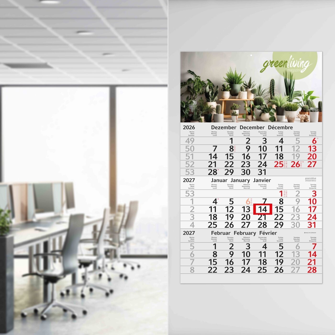 3-Monatskalender Einblatt Budget 3 RECYCLING, rot-374