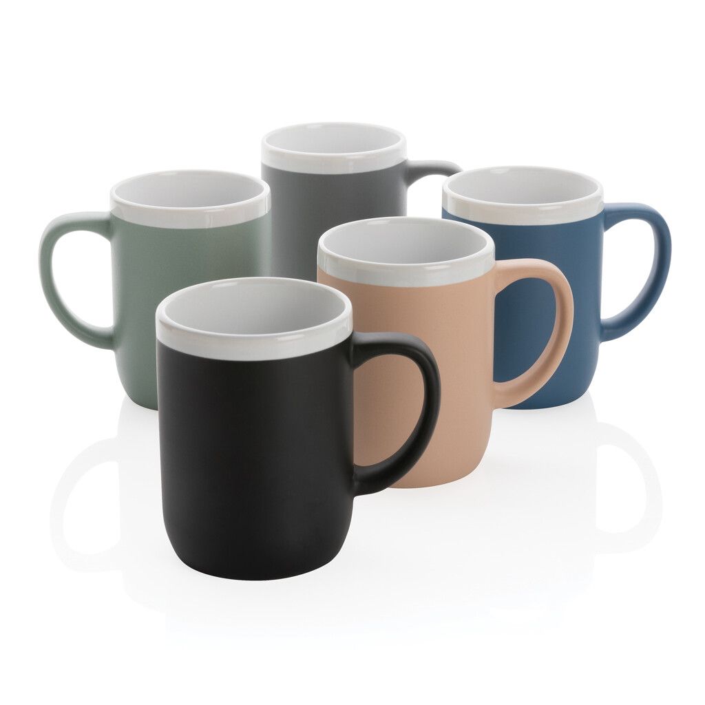 Keramiktasse mit weißem Rand, 300ml - grau-524