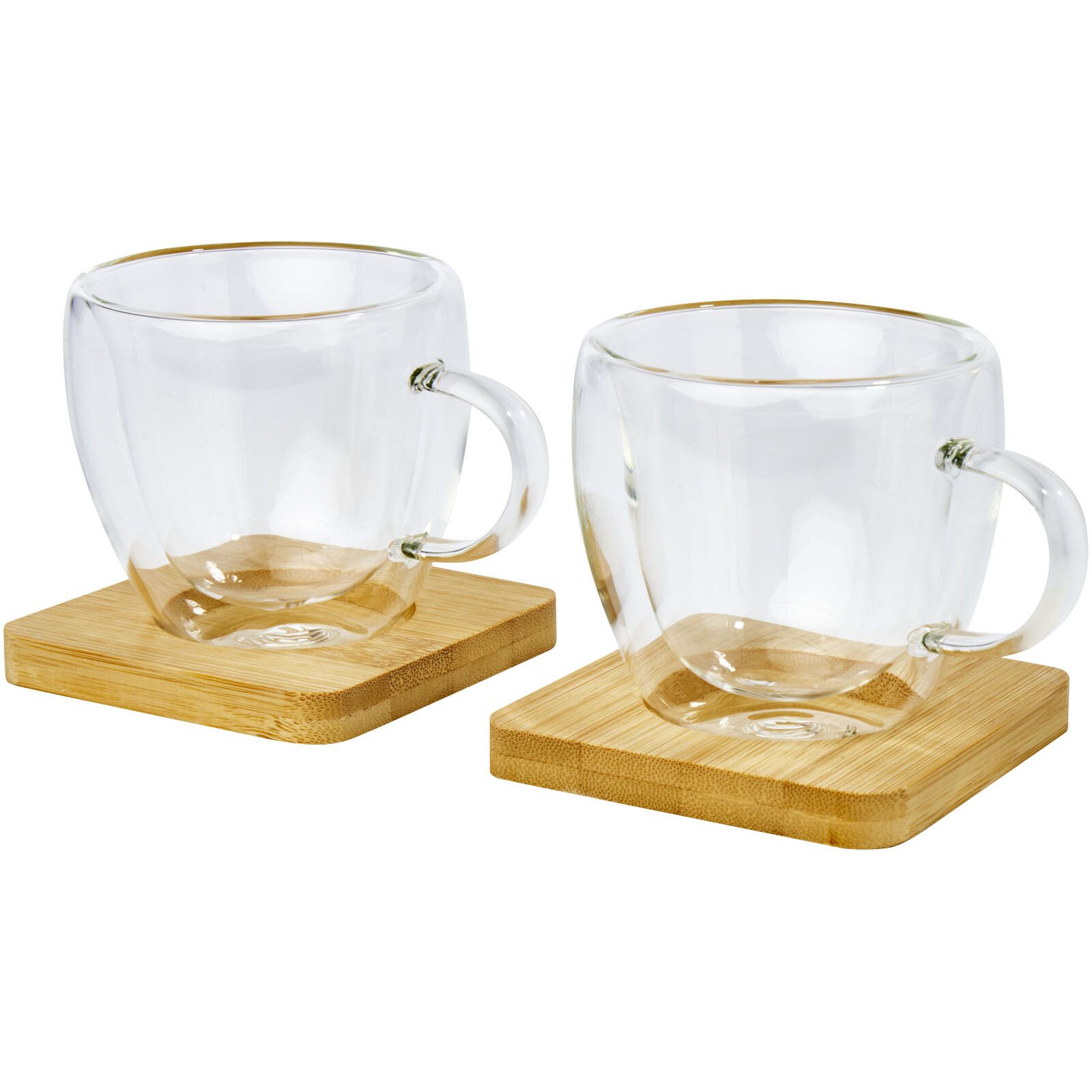 Manti 2-teiliger 100 ml doppelwandiger Glasbecher mit Bambusuntersetzer  - transparent -  natural-216