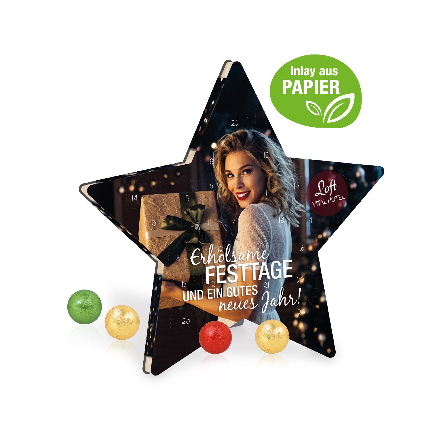 Adventskalender "Stern" mit Fairtrade Schokolade, Inlay Aus Papier-706