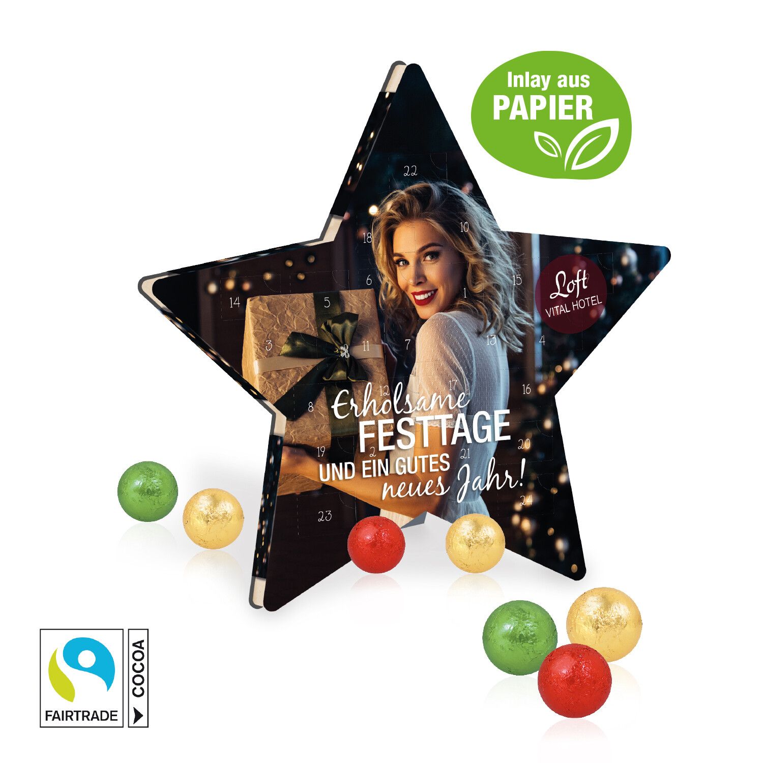 Adventskalender "Stern" mit Fairtrade Schokolade, Inlay Aus Papier-706